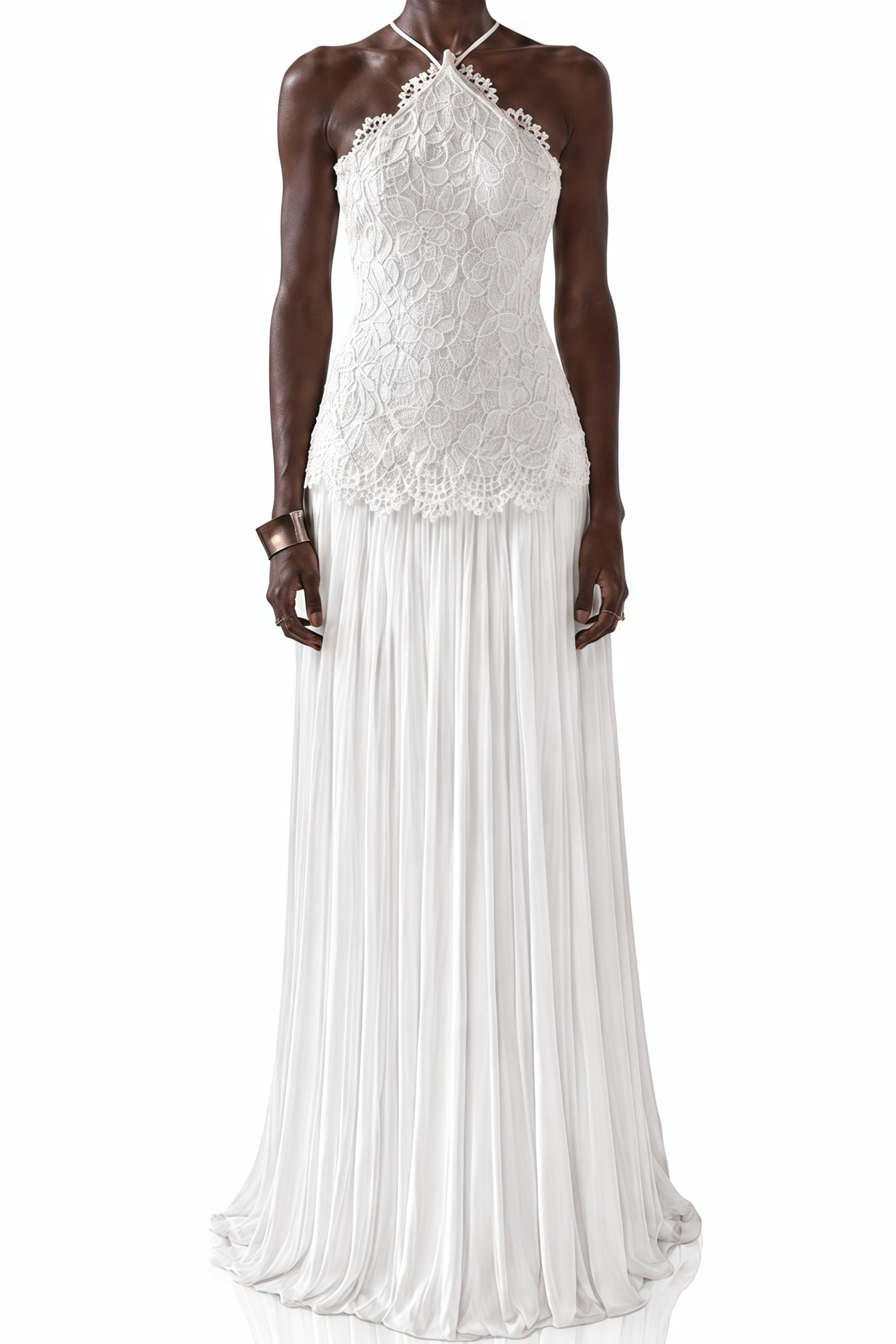 Thalia White Sleeveless Lace Maxi Dress
