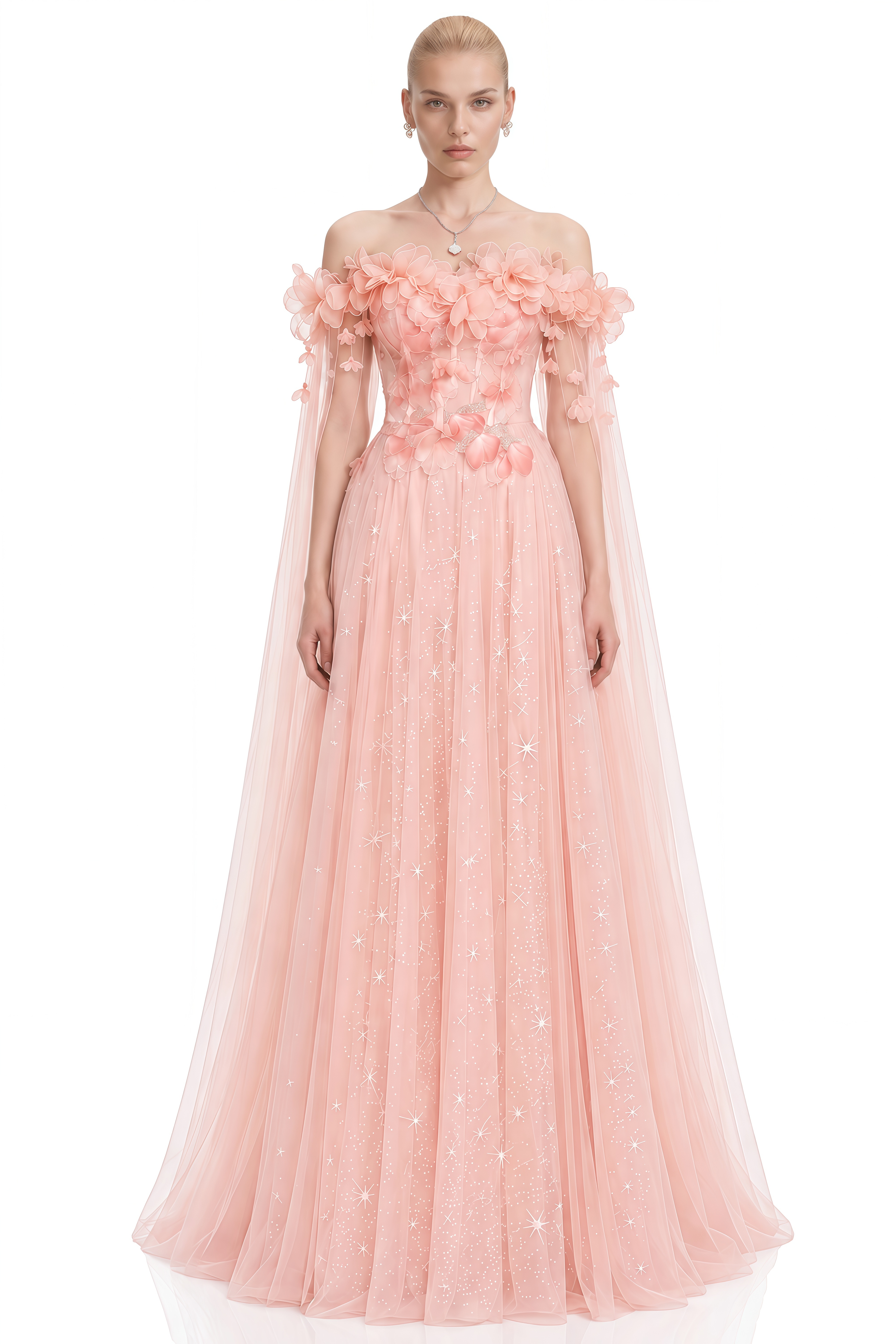Eden Pink Off-Shoulder Embellished Maxi Dress