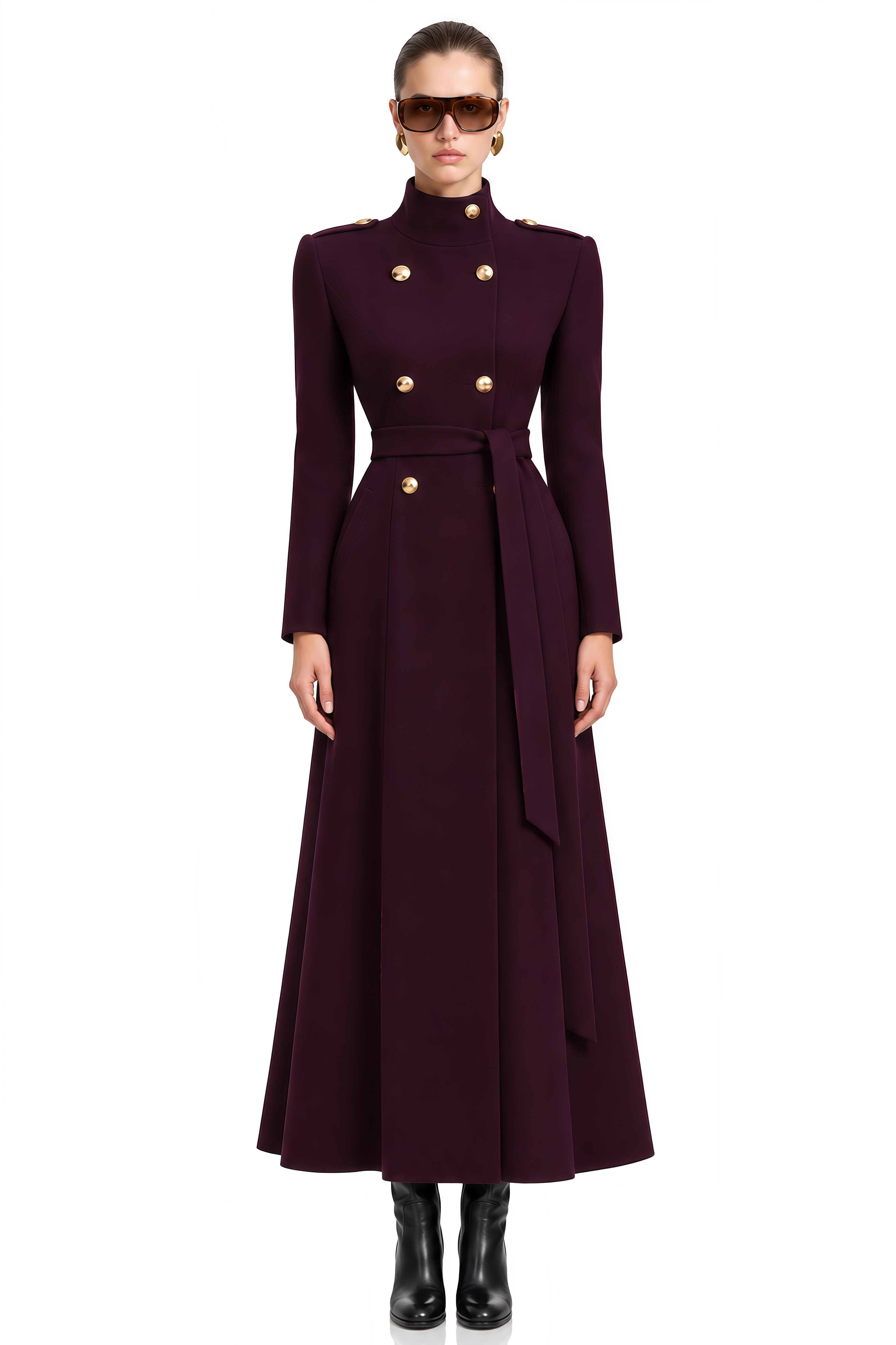 Aurelia Purple Long Sleeves Flared Coat