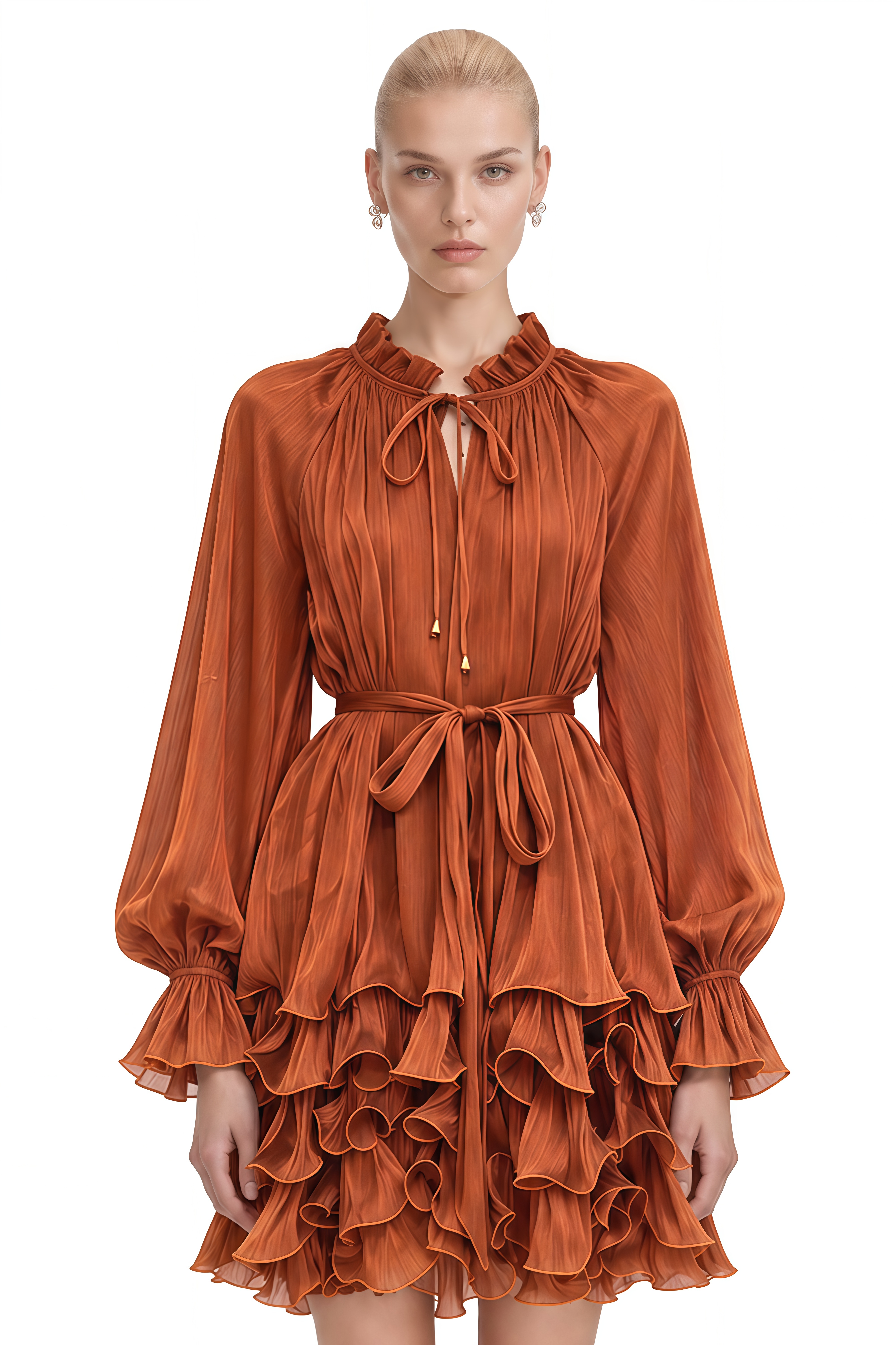 Juno Burnt Orange Layered Ruffled Mini Dress