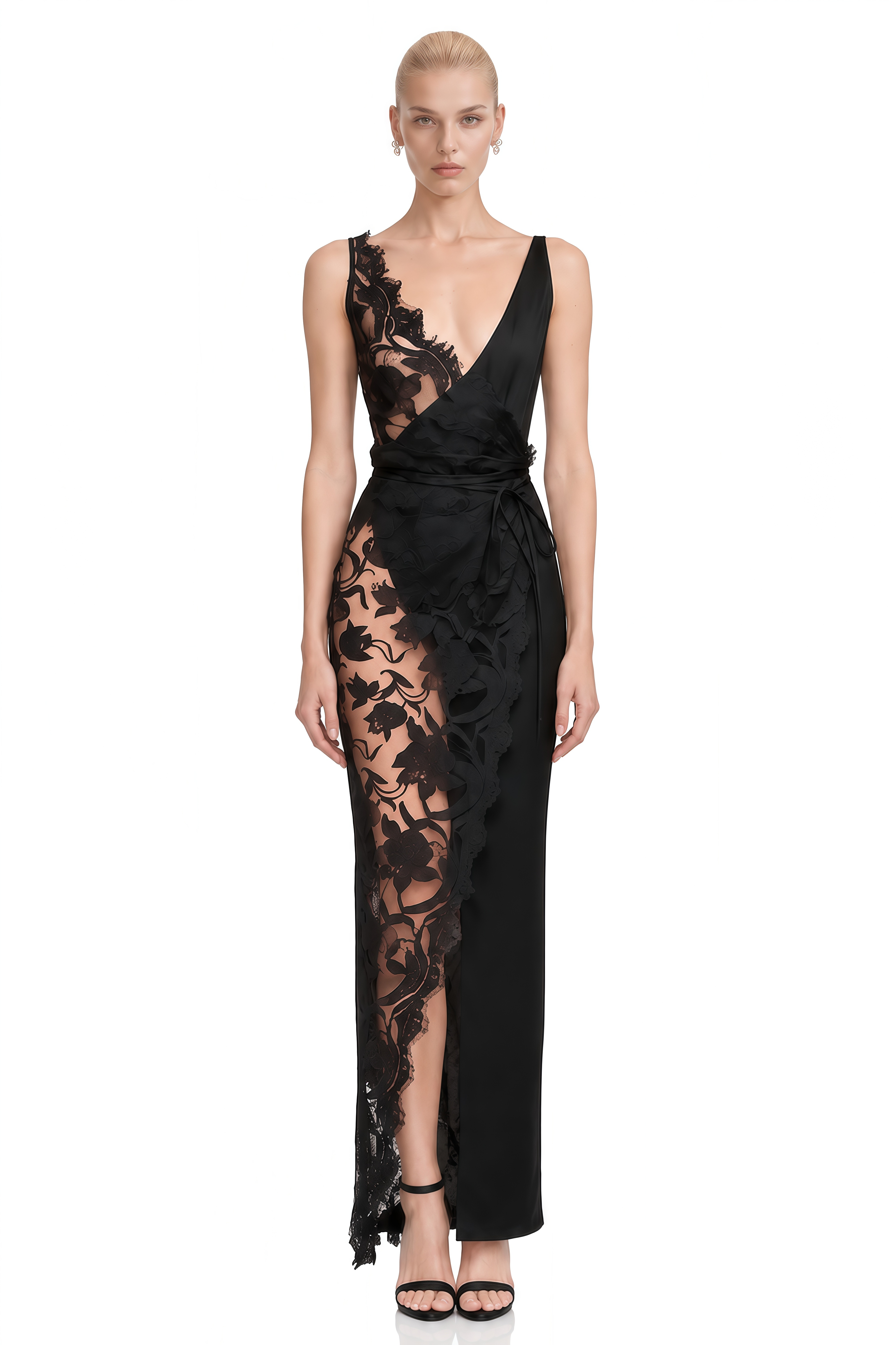 Dottie Black Asymmetrical V-Neck Maxi Dress