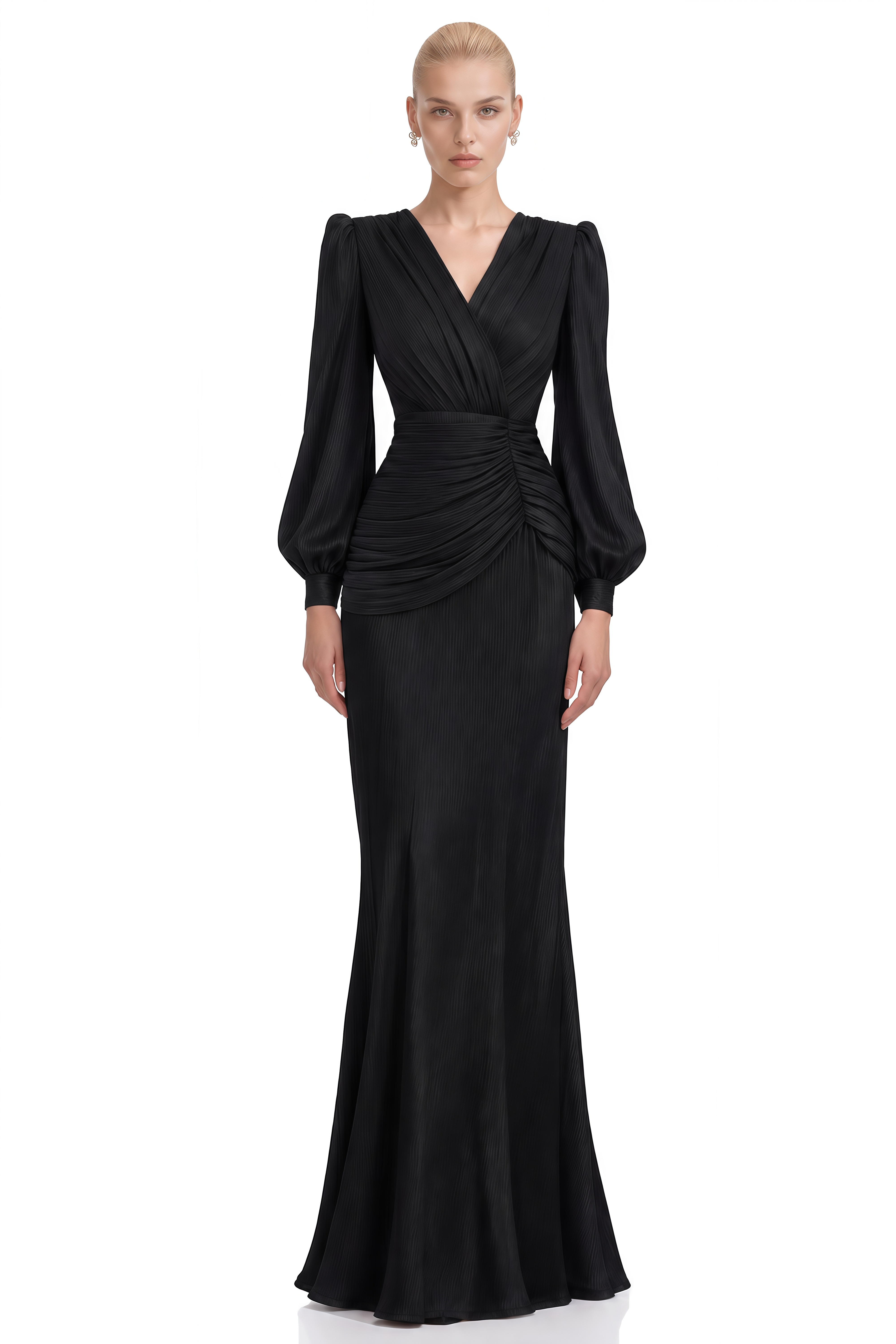 ‌Isolde Black Asymmetrical Ruched Maxi Dress