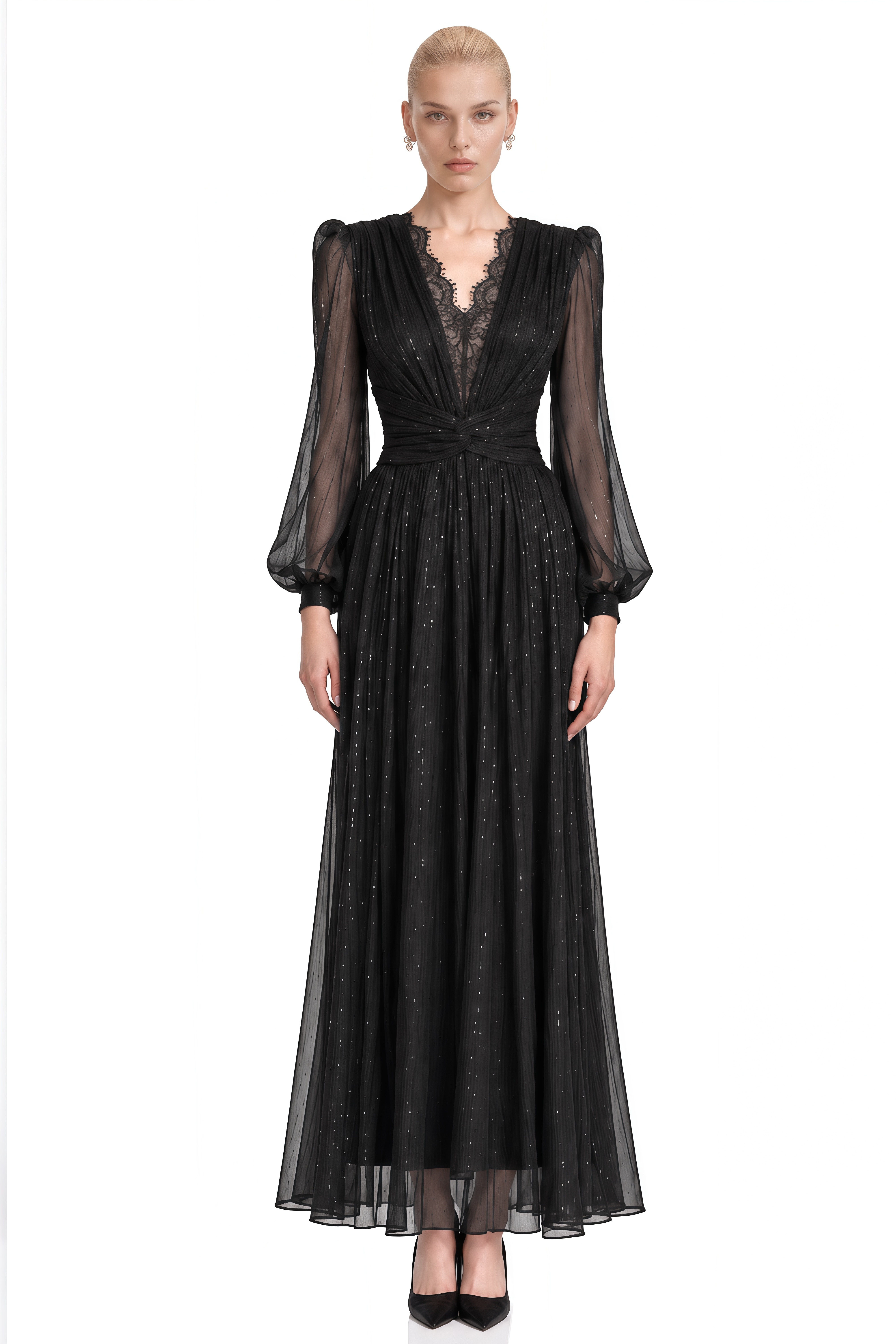Iliana Black V-Neck Sequin Maxi Dress