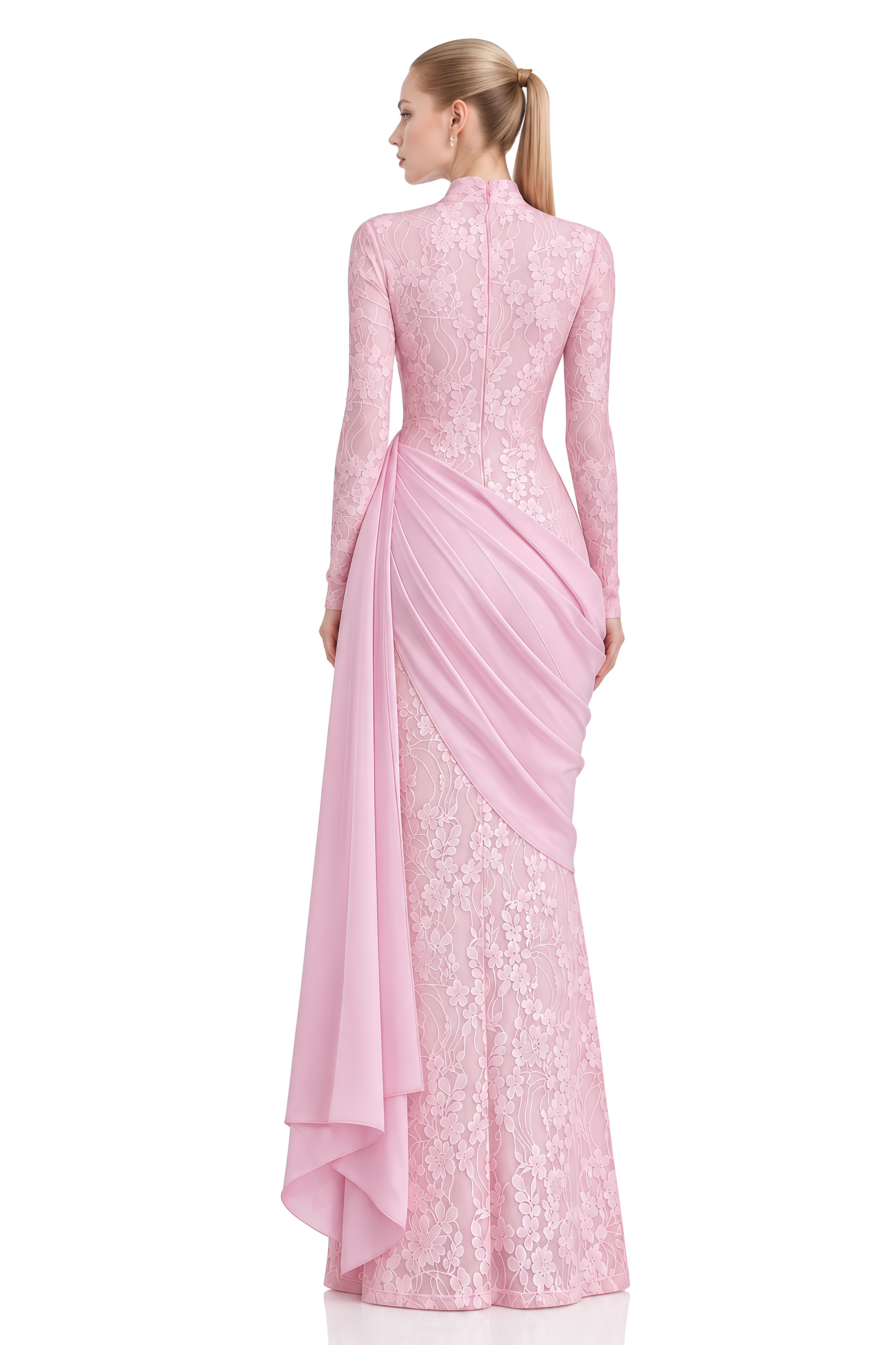 Austen Pink Lace Asymmetrical Maxi Dress