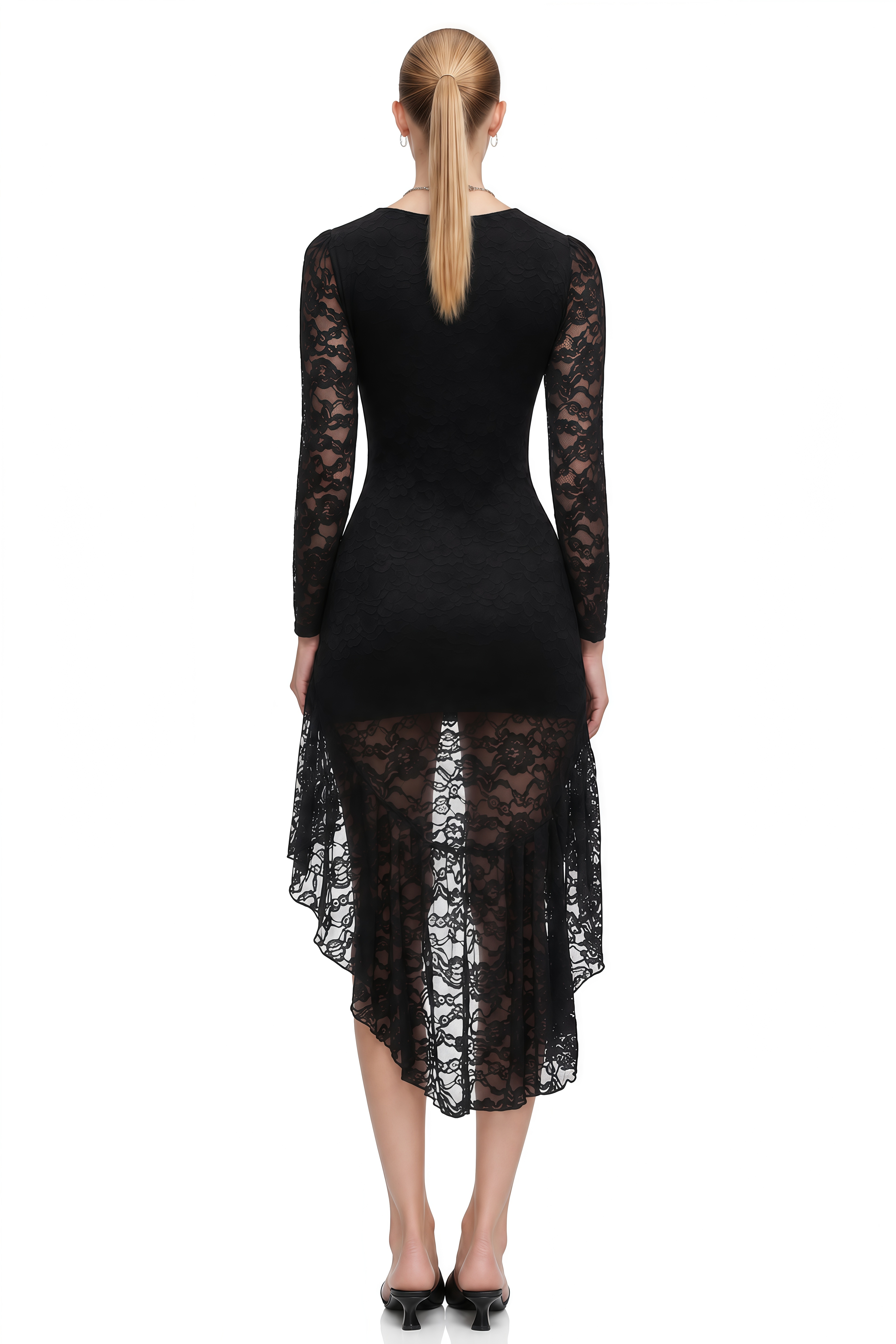 Lydia Black Long Sleeve High-Low Mini Dress