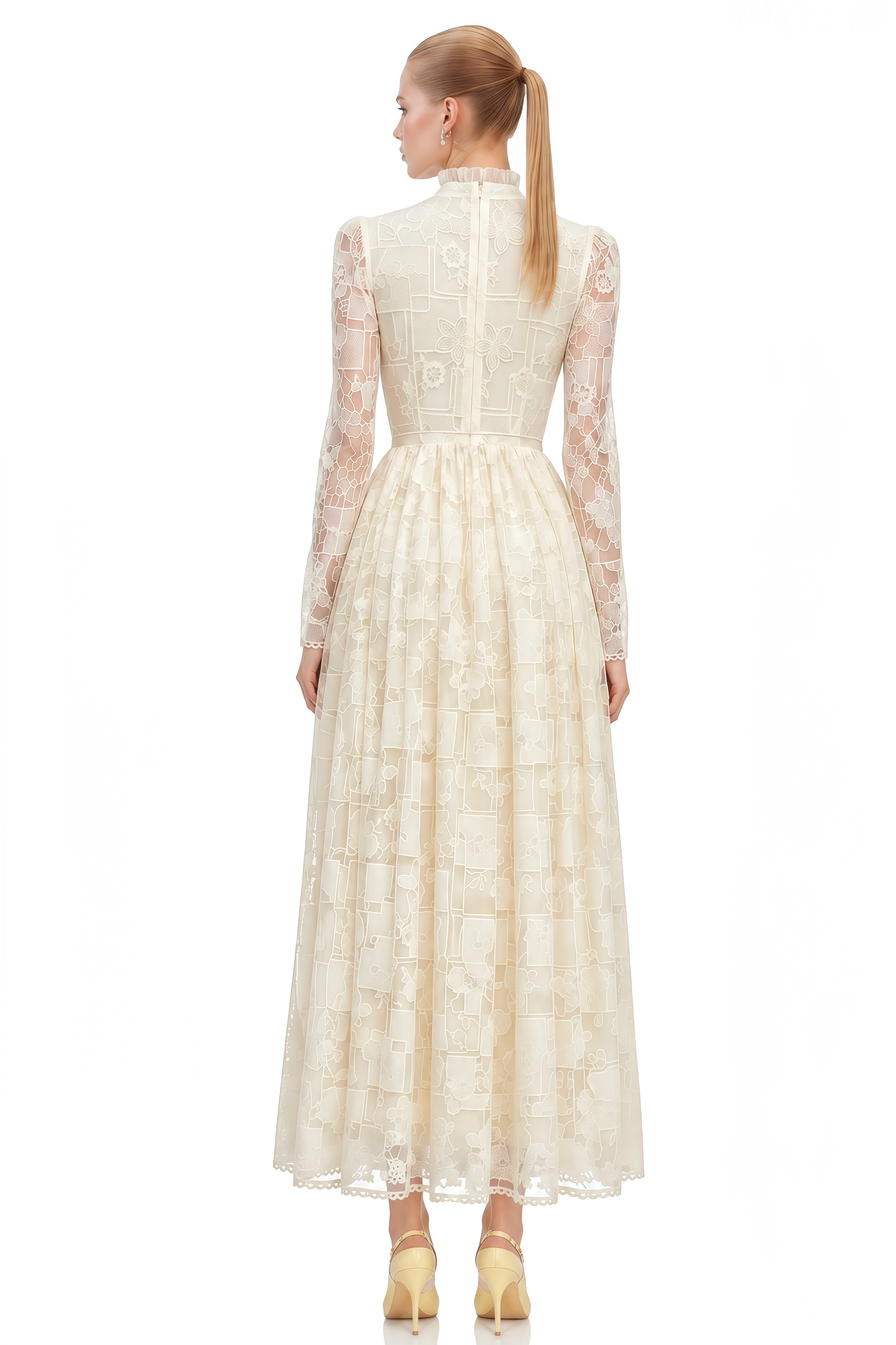 Clover Neutral Turtleneck Lace Maxi Dress