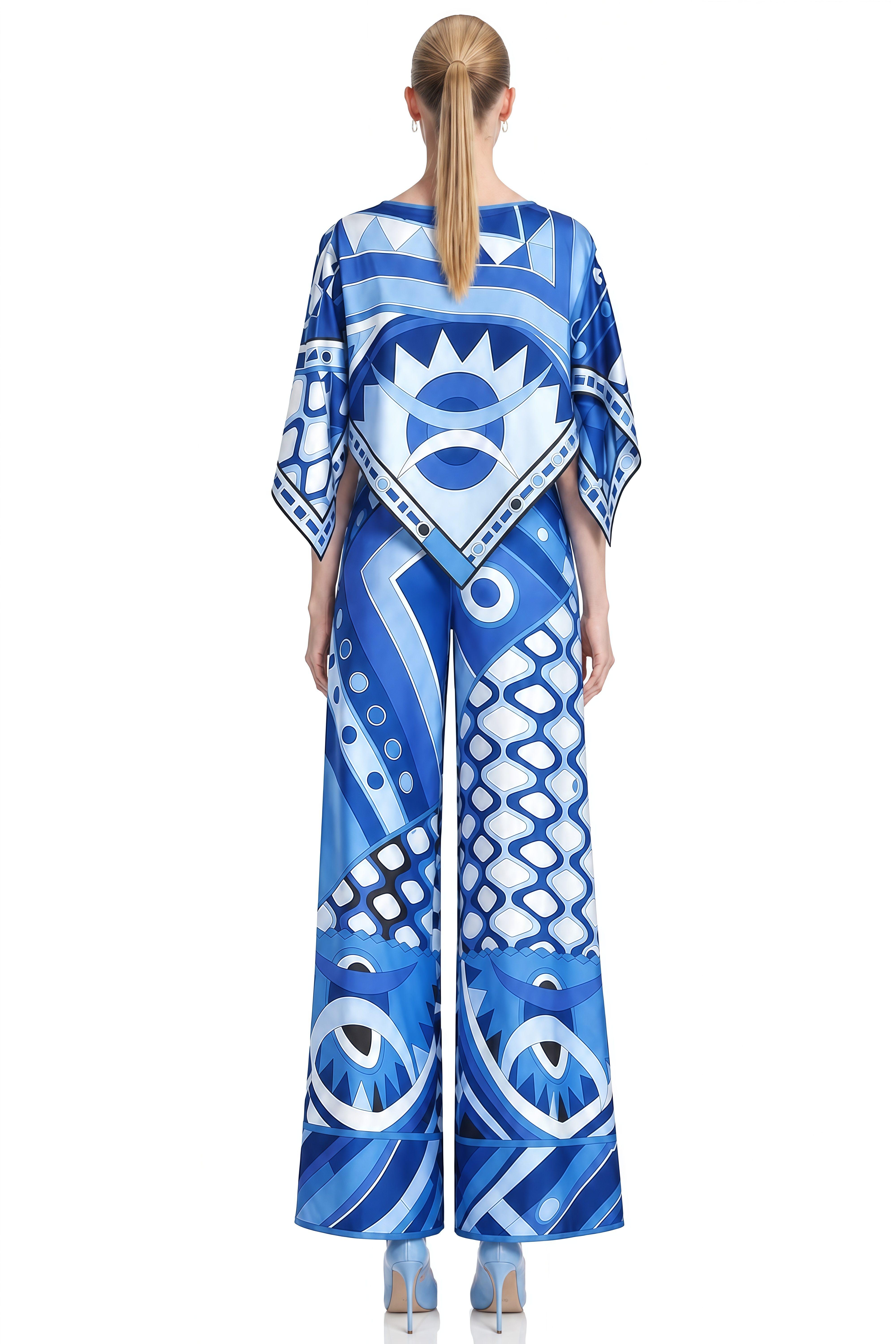 Thalia Blue Round Neck Abstract Print Top & Trousers Set
