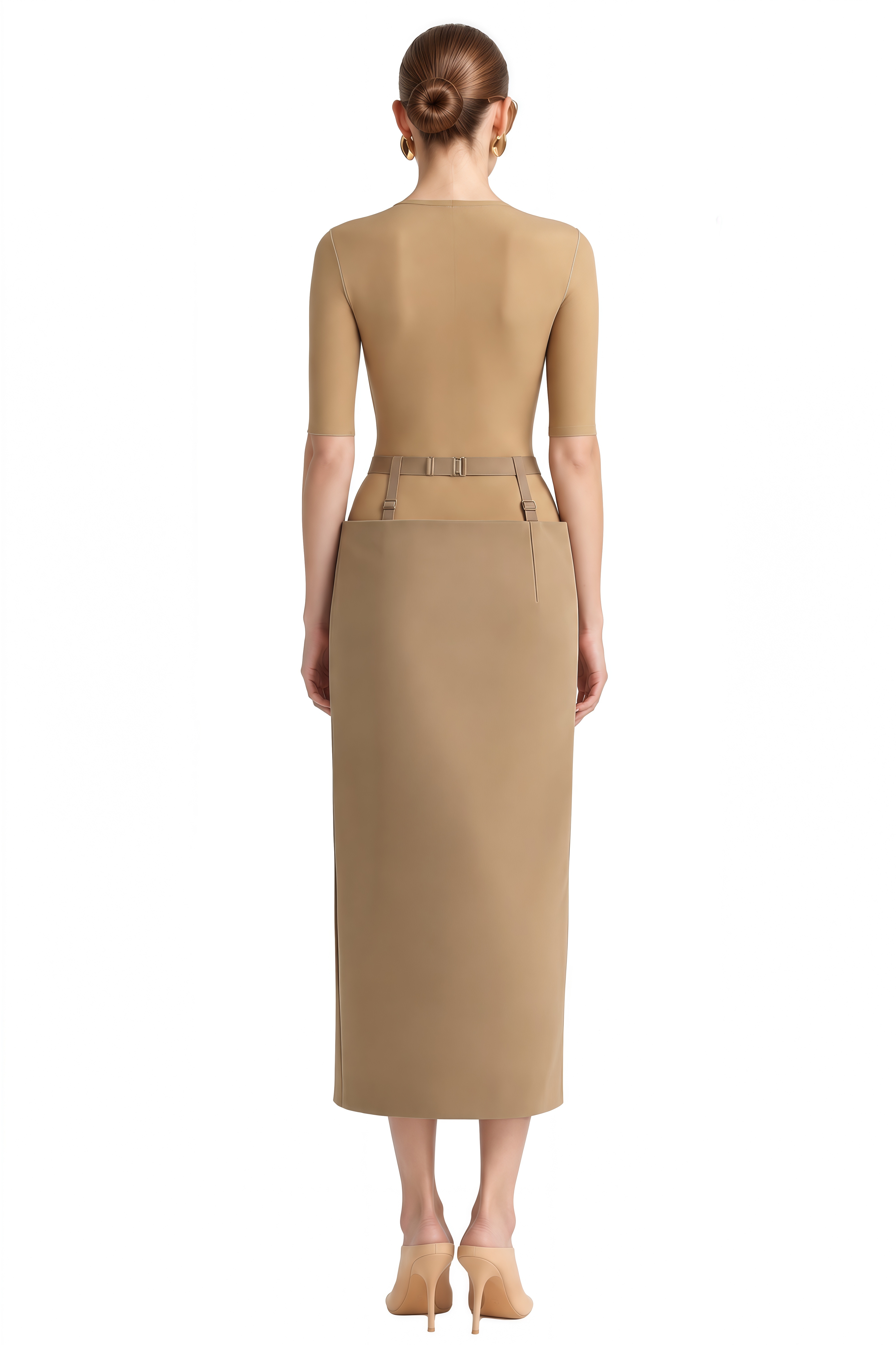 Cordelia Beige Round Neck Slit Top & Skirt Set