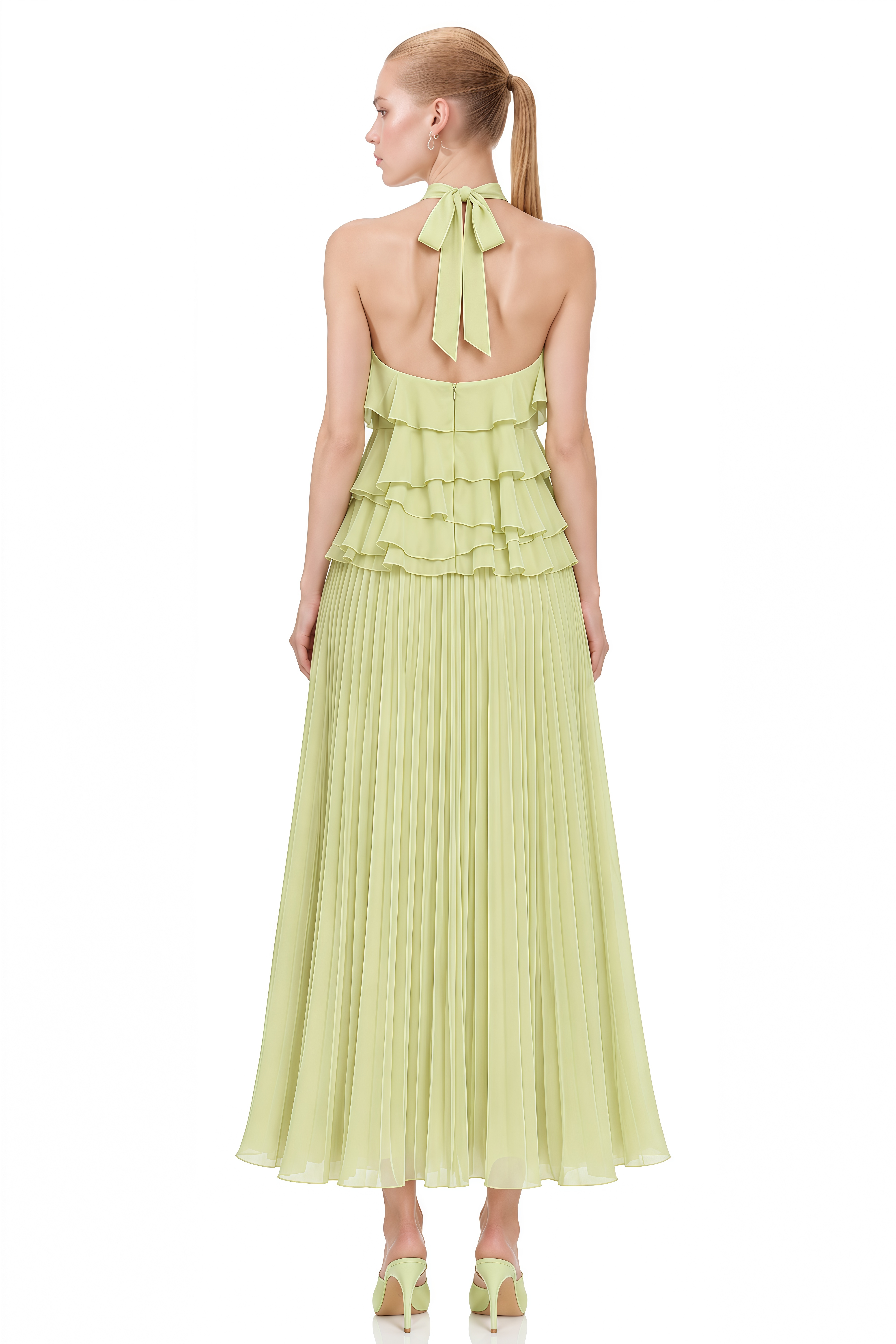Ivy Green Halterneck Layered Ruffle Maxi Dress