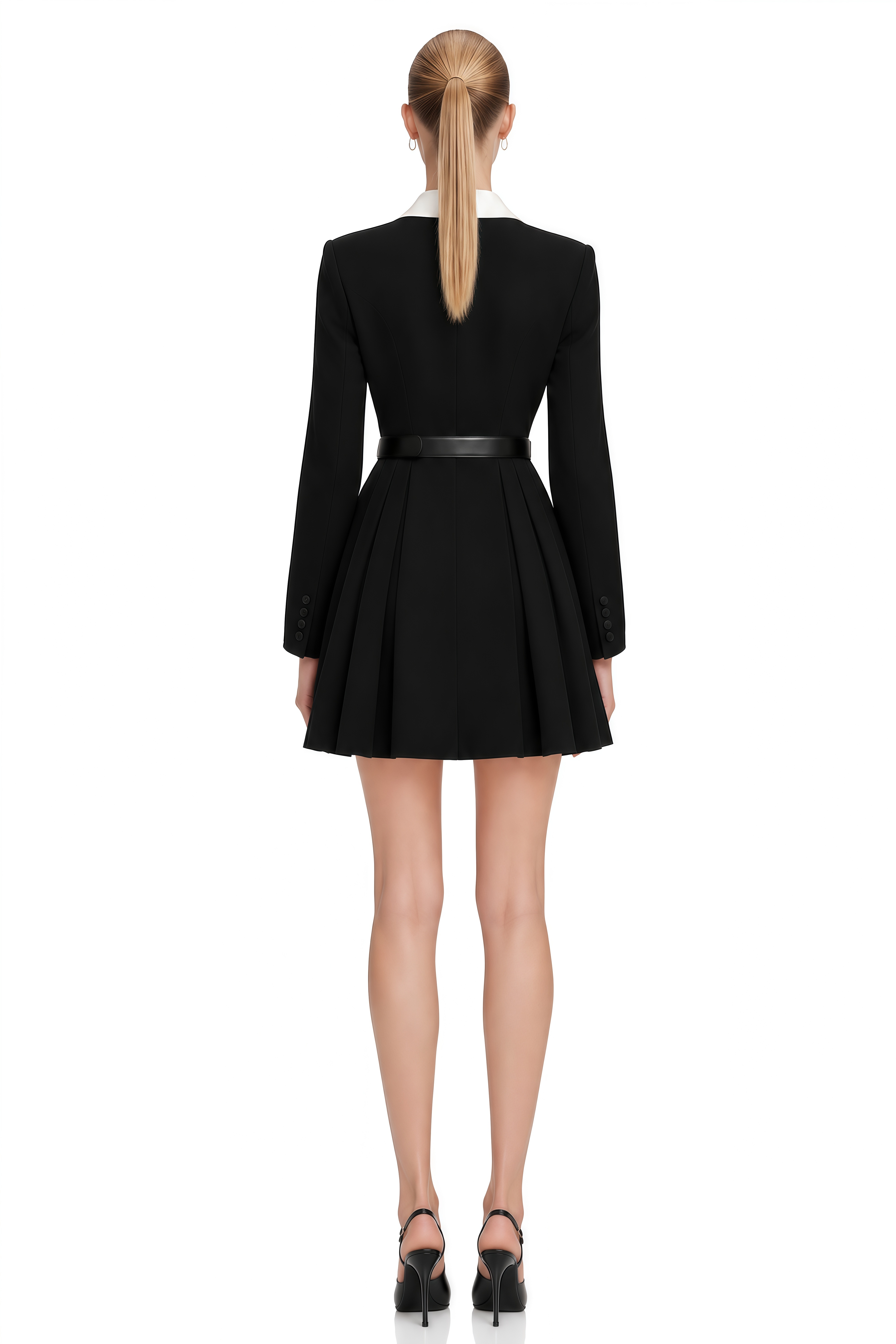 Olive Black V-Neck Pleated Mini Dress