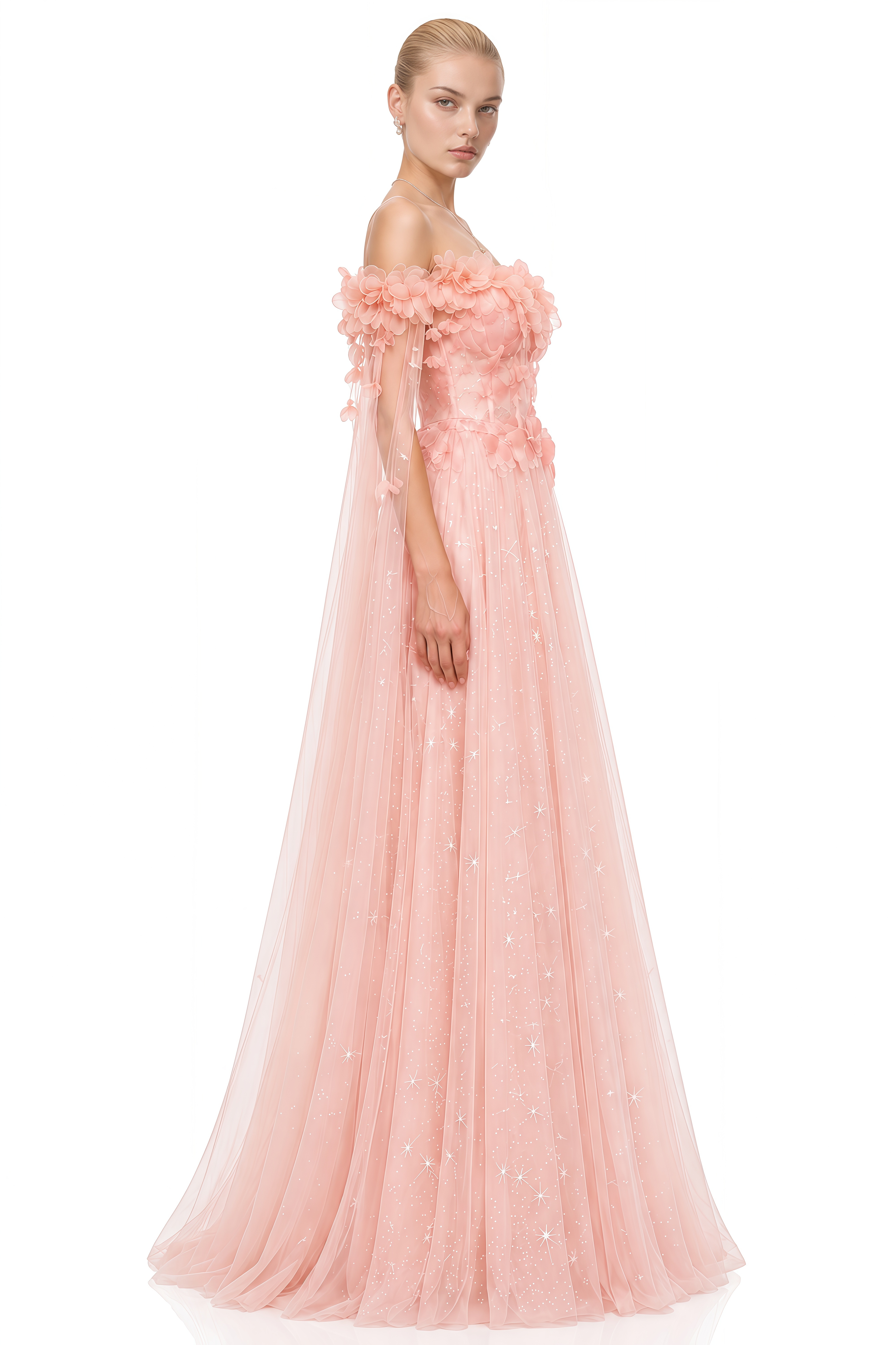 Eden Pink Off-Shoulder Embellished Maxi Dress