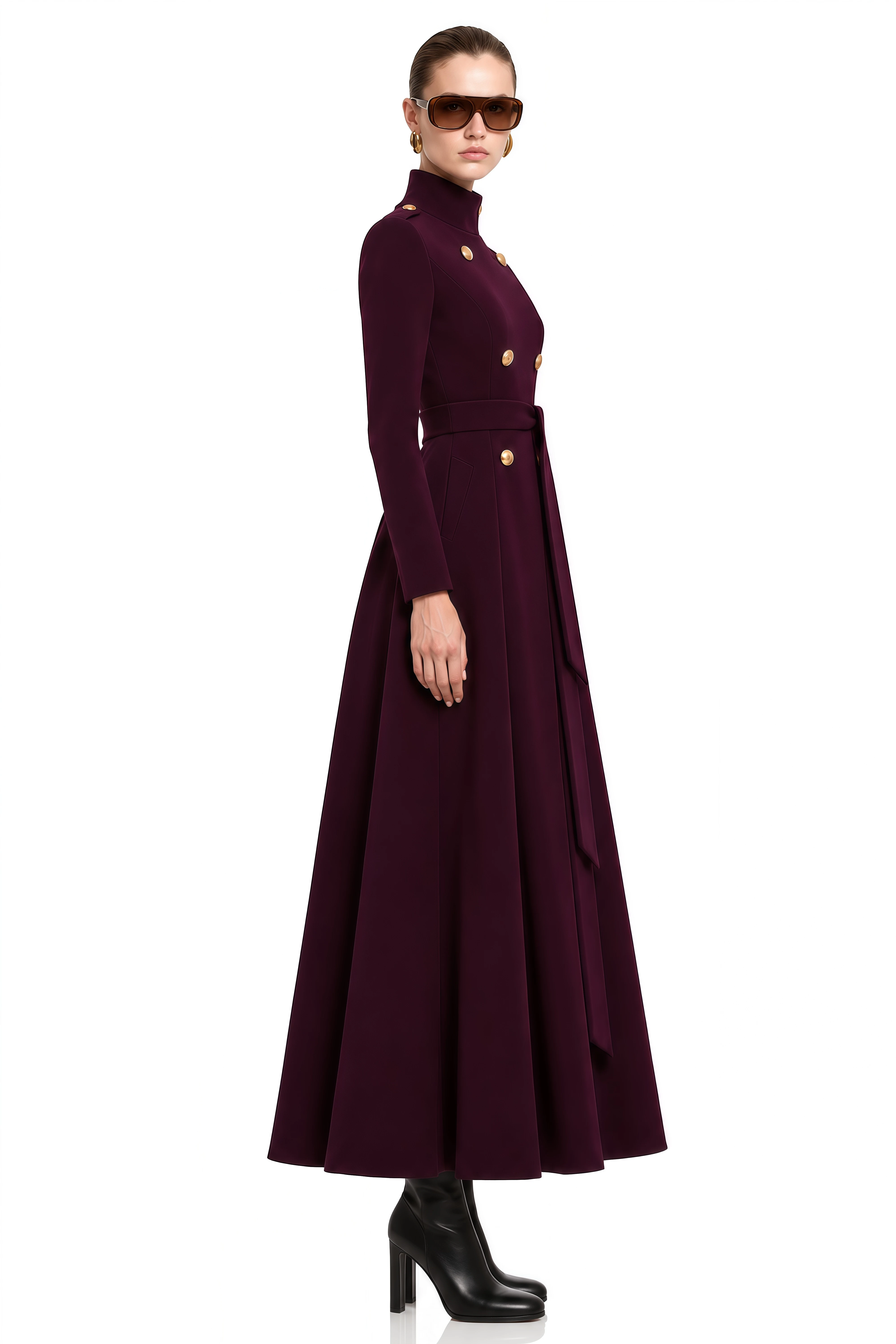 Aurelia Purple Long Sleeves Flared Coat