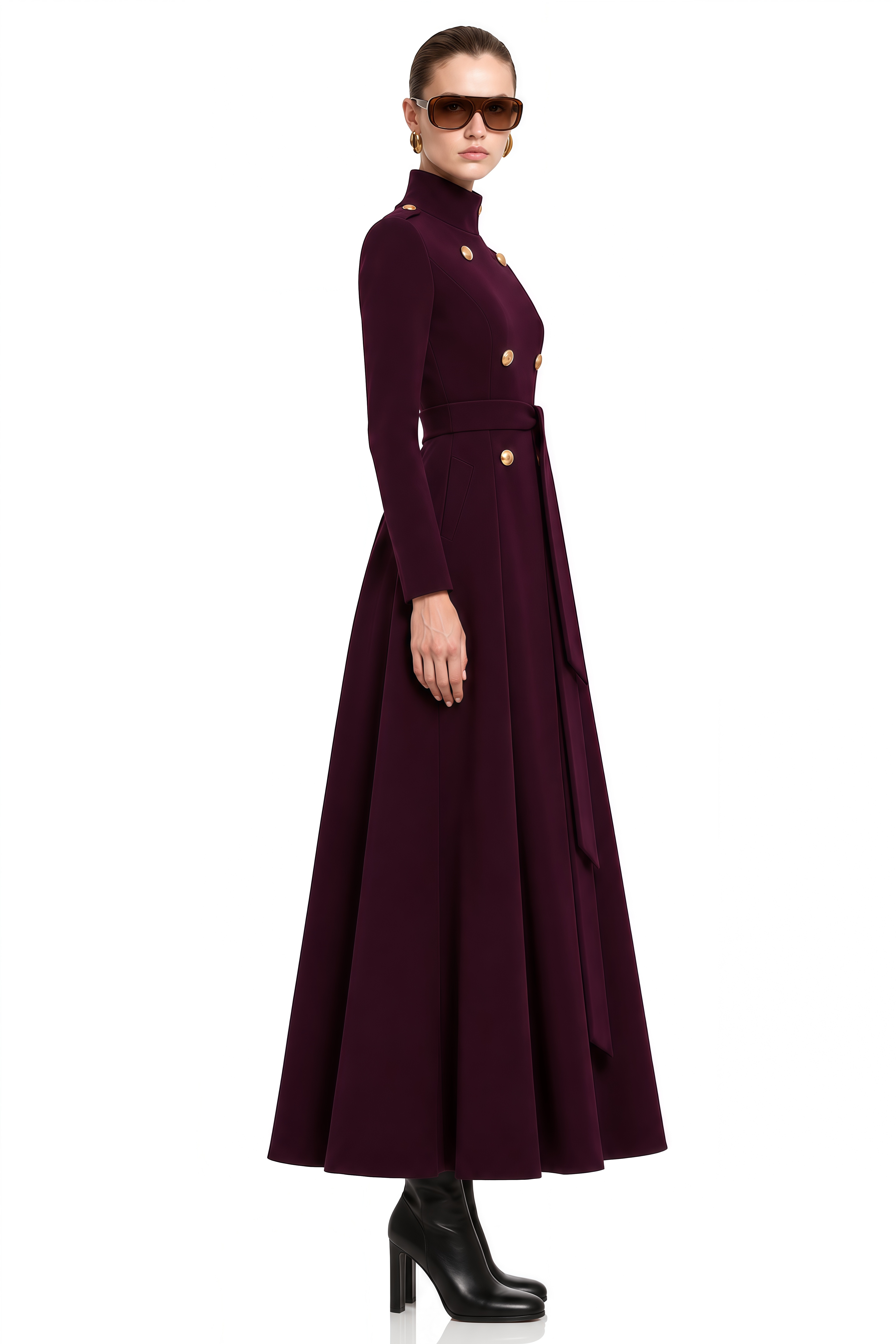 Aurelia Purple Long Sleeves Flared Coat