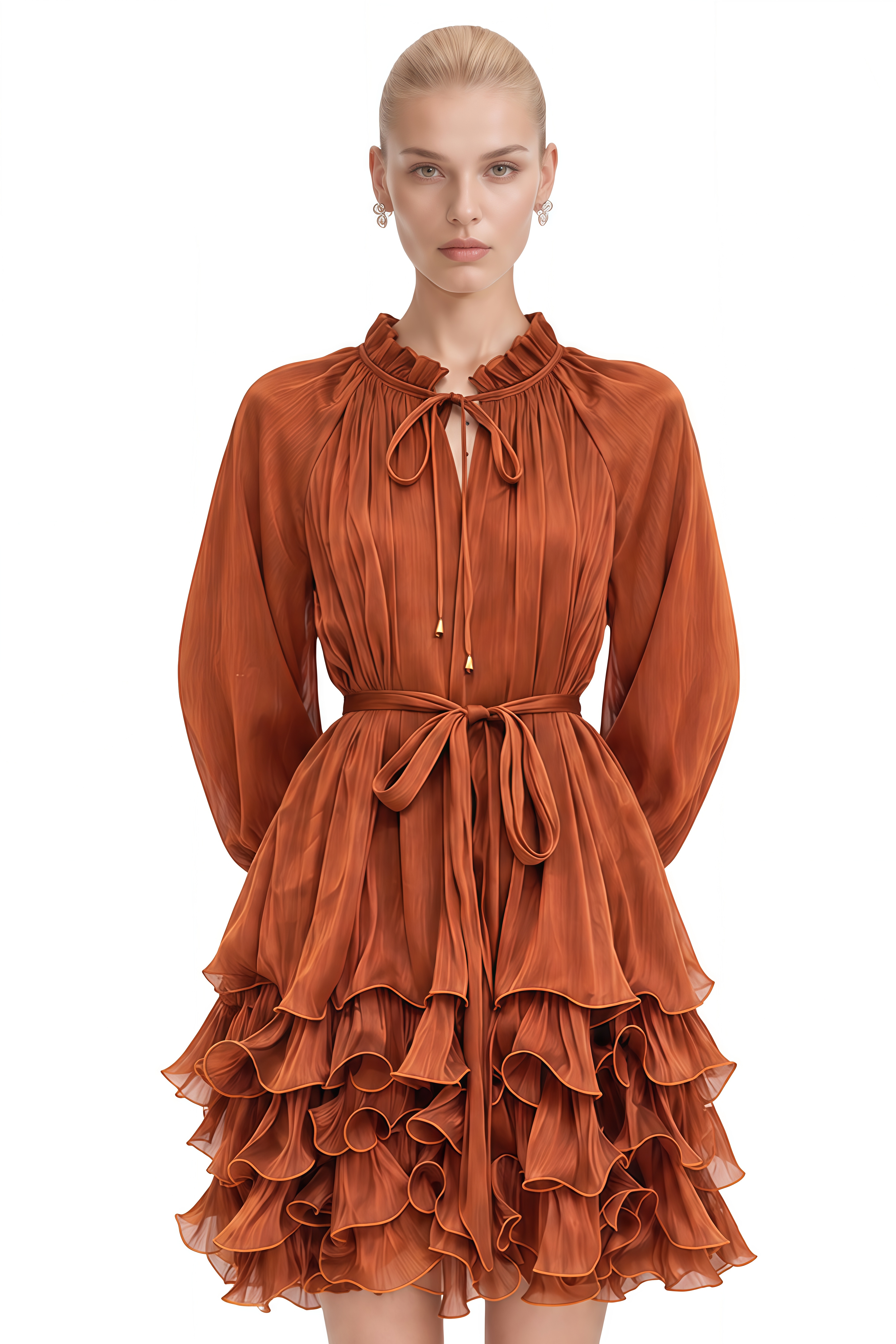 Juno Burnt Orange Layered Ruffled Mini Dress