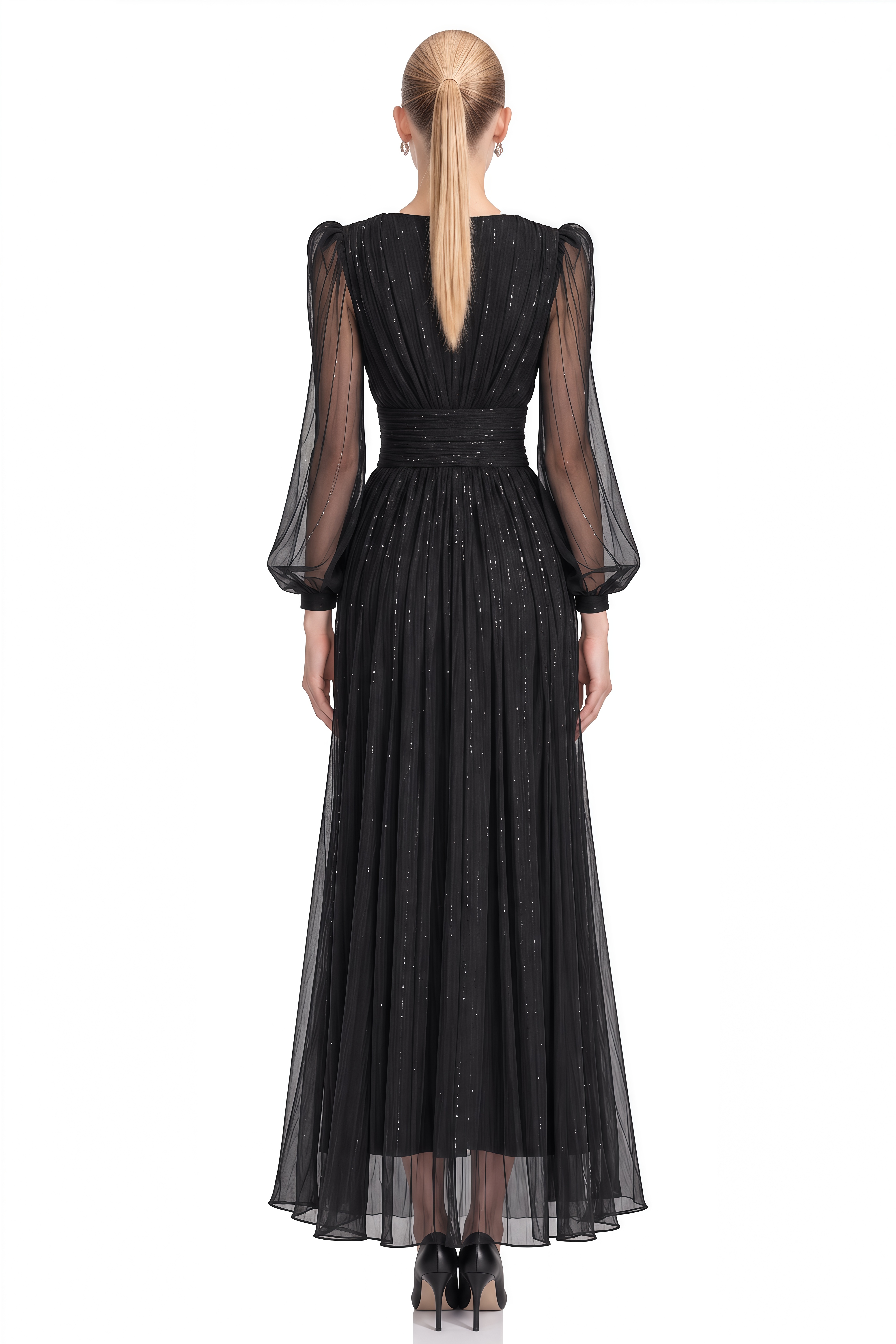 Iliana Black V-Neck Sequin Maxi Dress