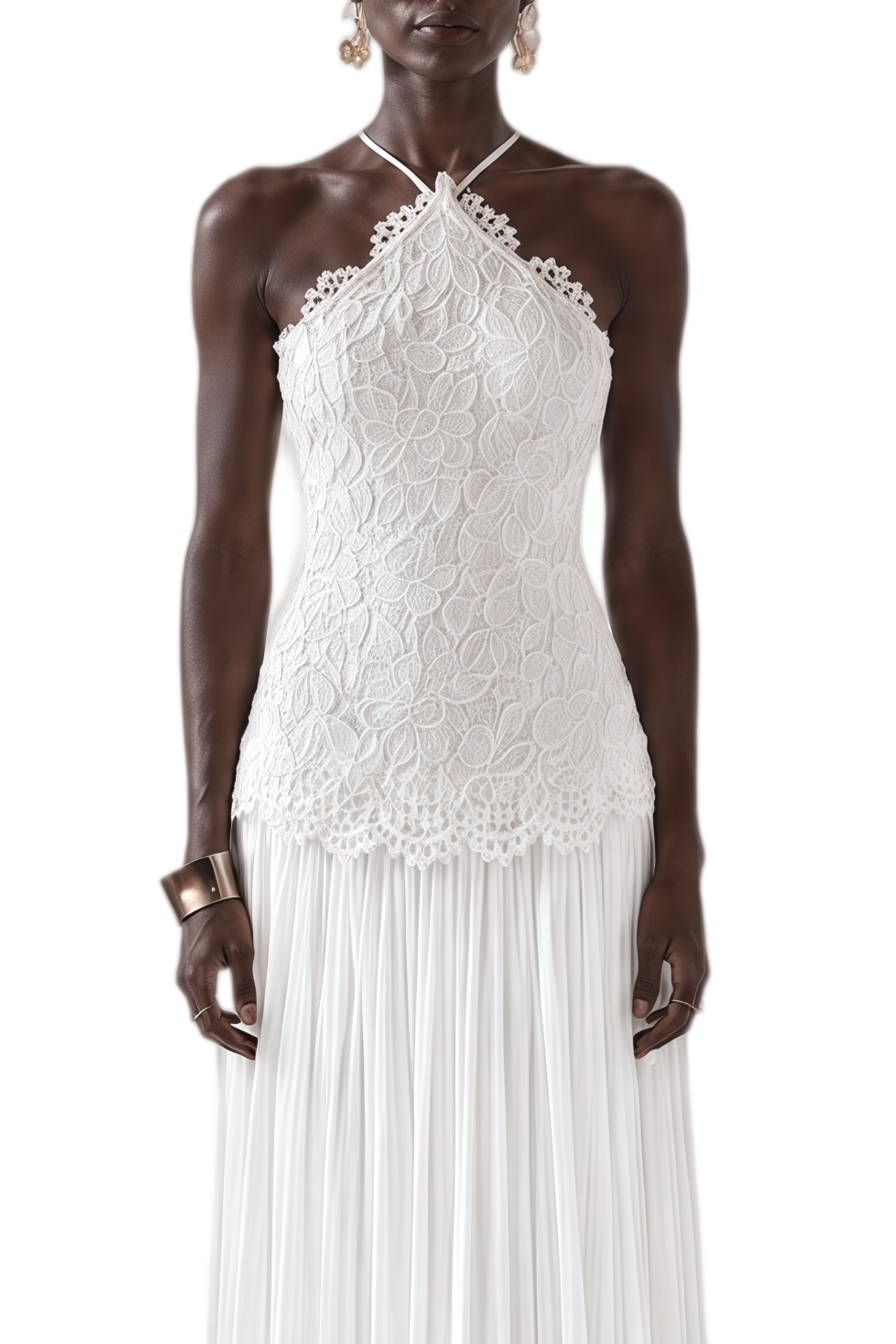 Thalia White Sleeveless Lace Maxi Dress