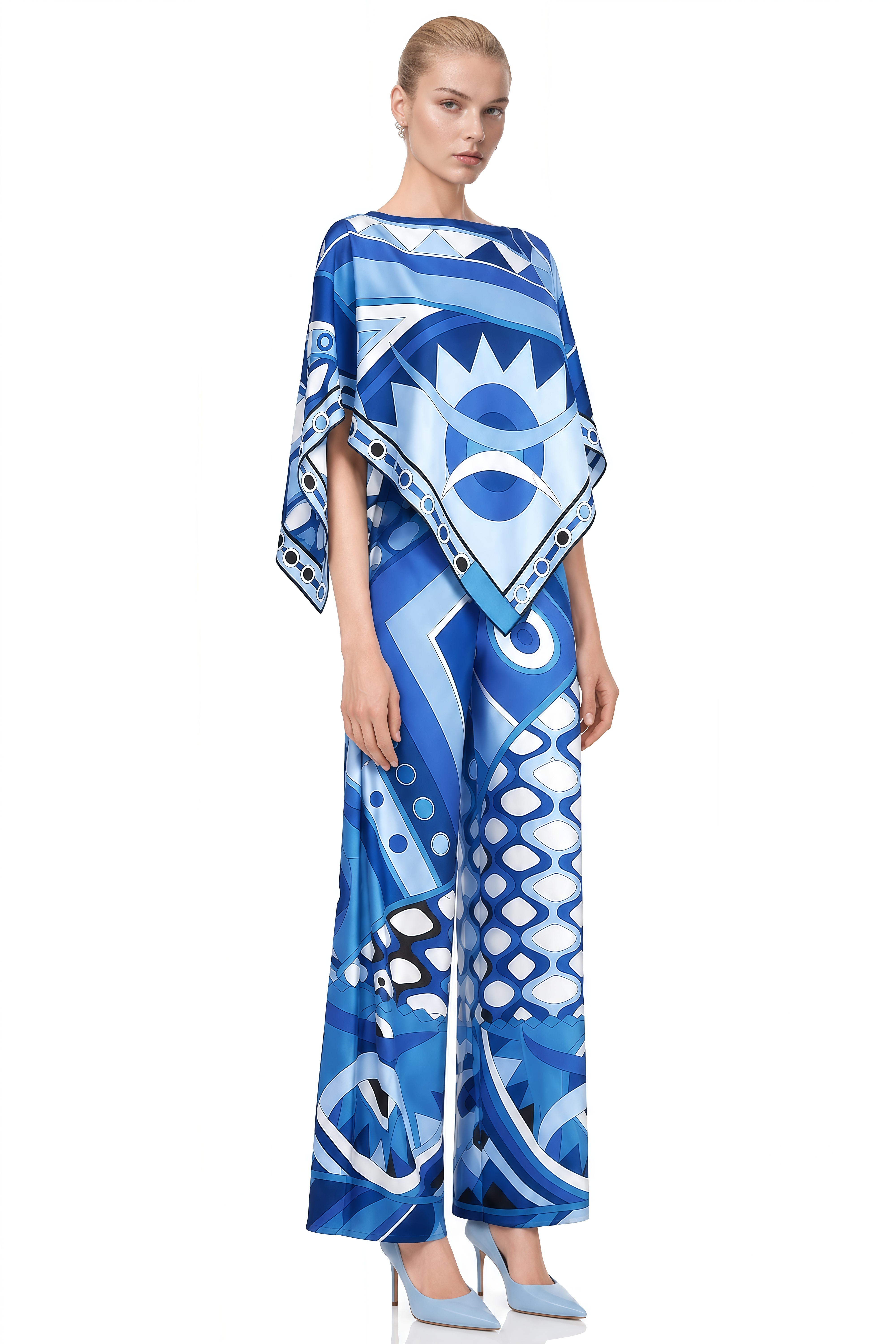 Thalia Blue Round Neck Abstract Print Top & Trousers Set