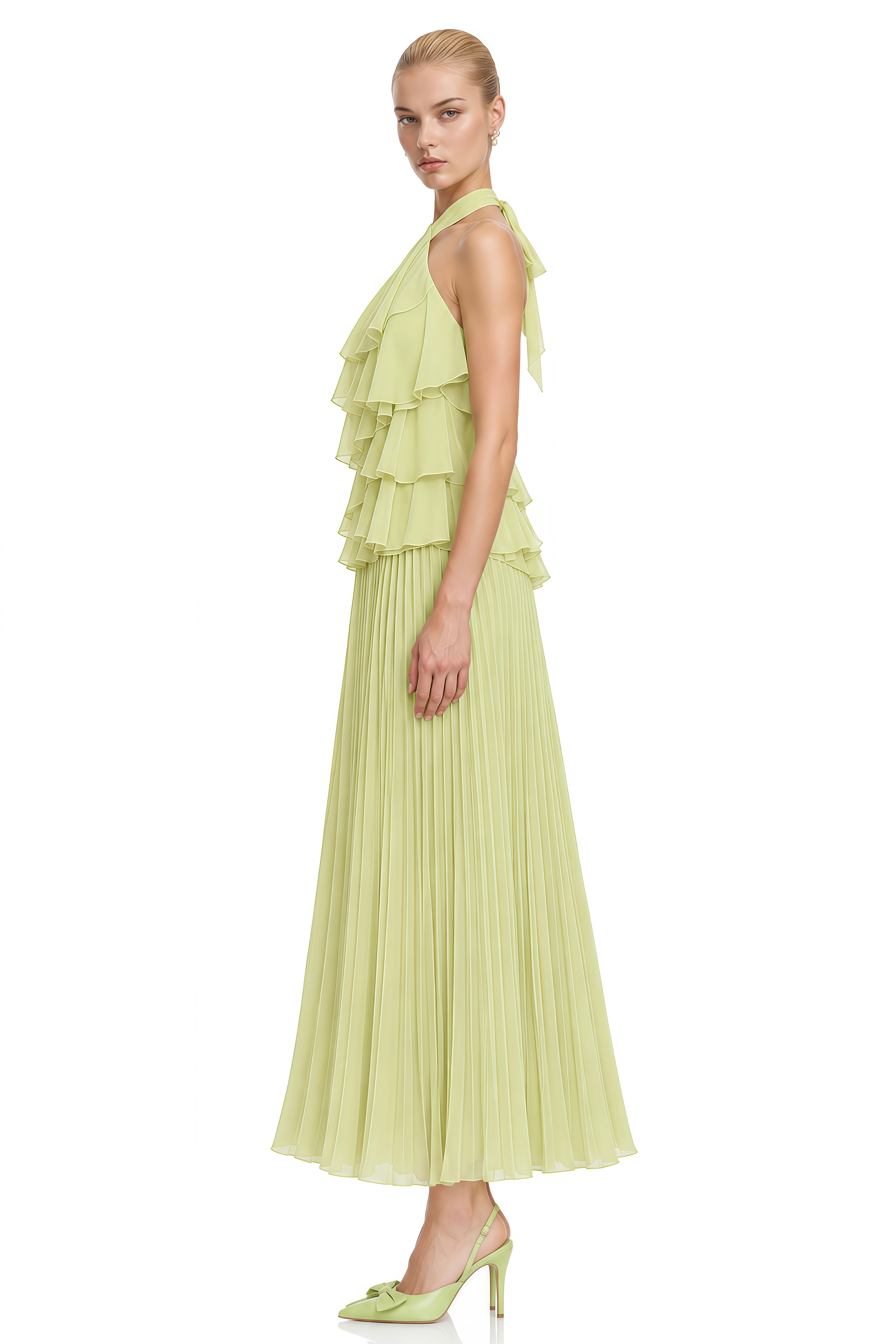 Ivy Green Halterneck Layered Ruffle Maxi Dress