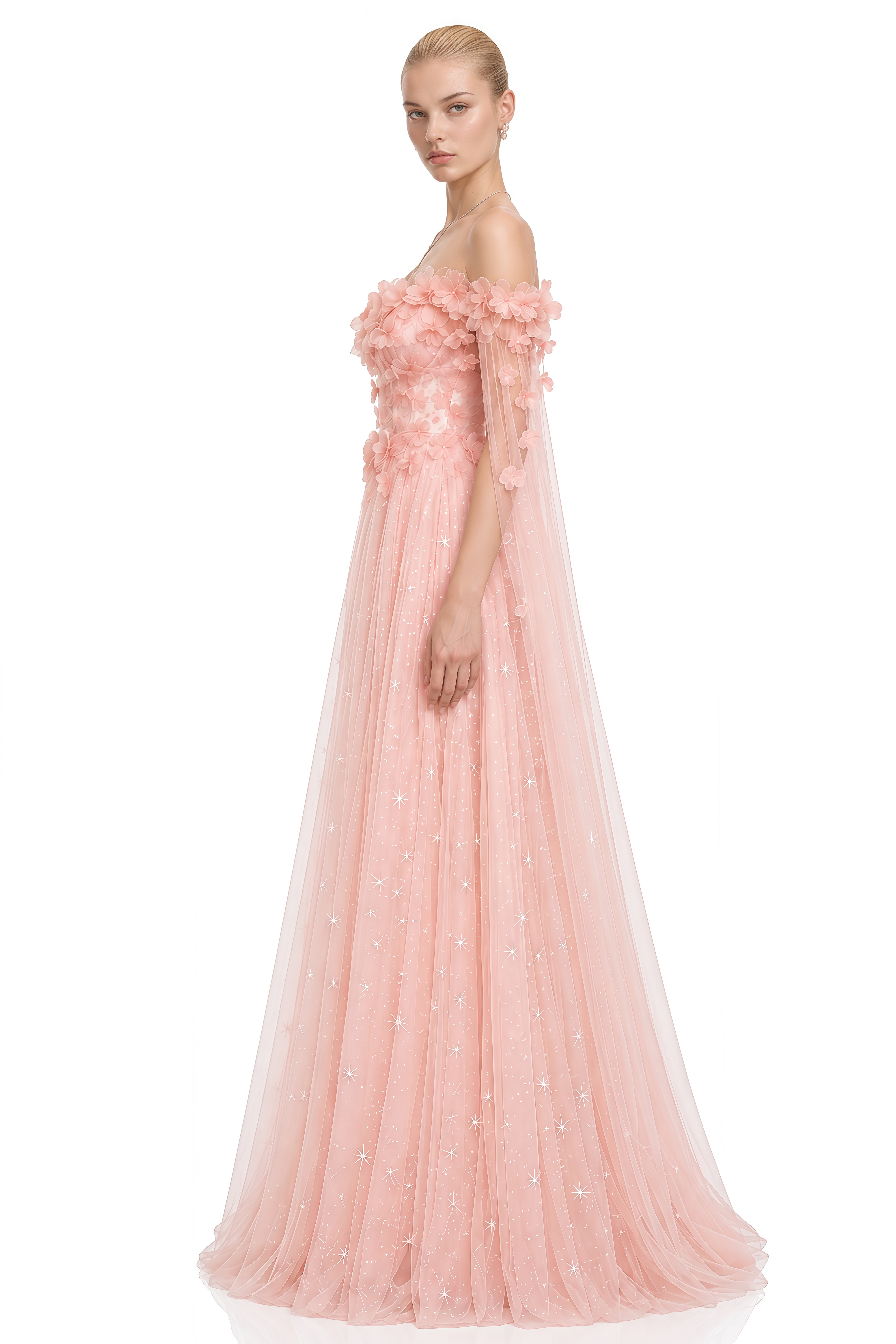 Eden Pink Off-Shoulder Embellished Maxi Dress