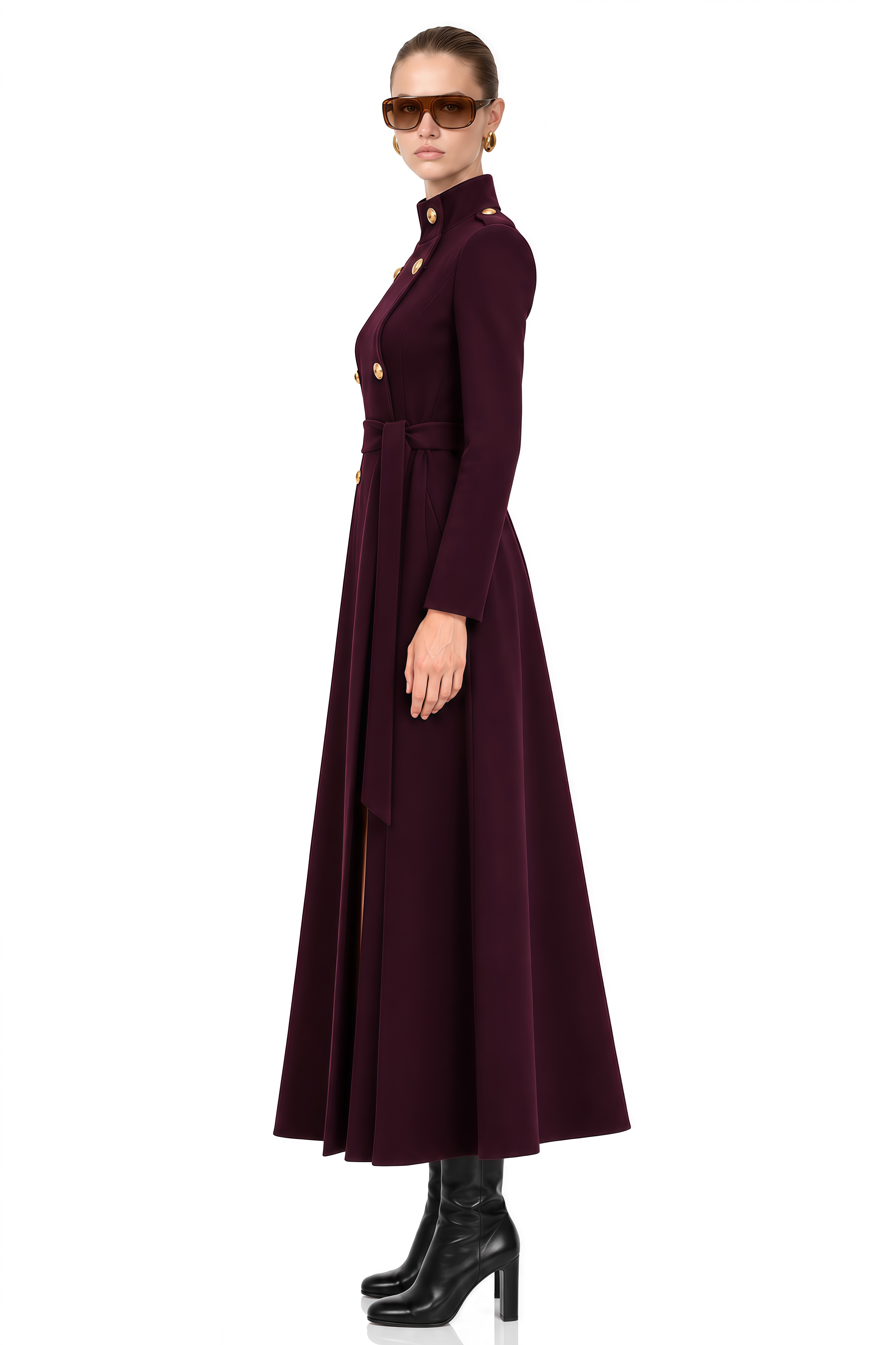 Aurelia Purple Long Sleeves Flared Coat