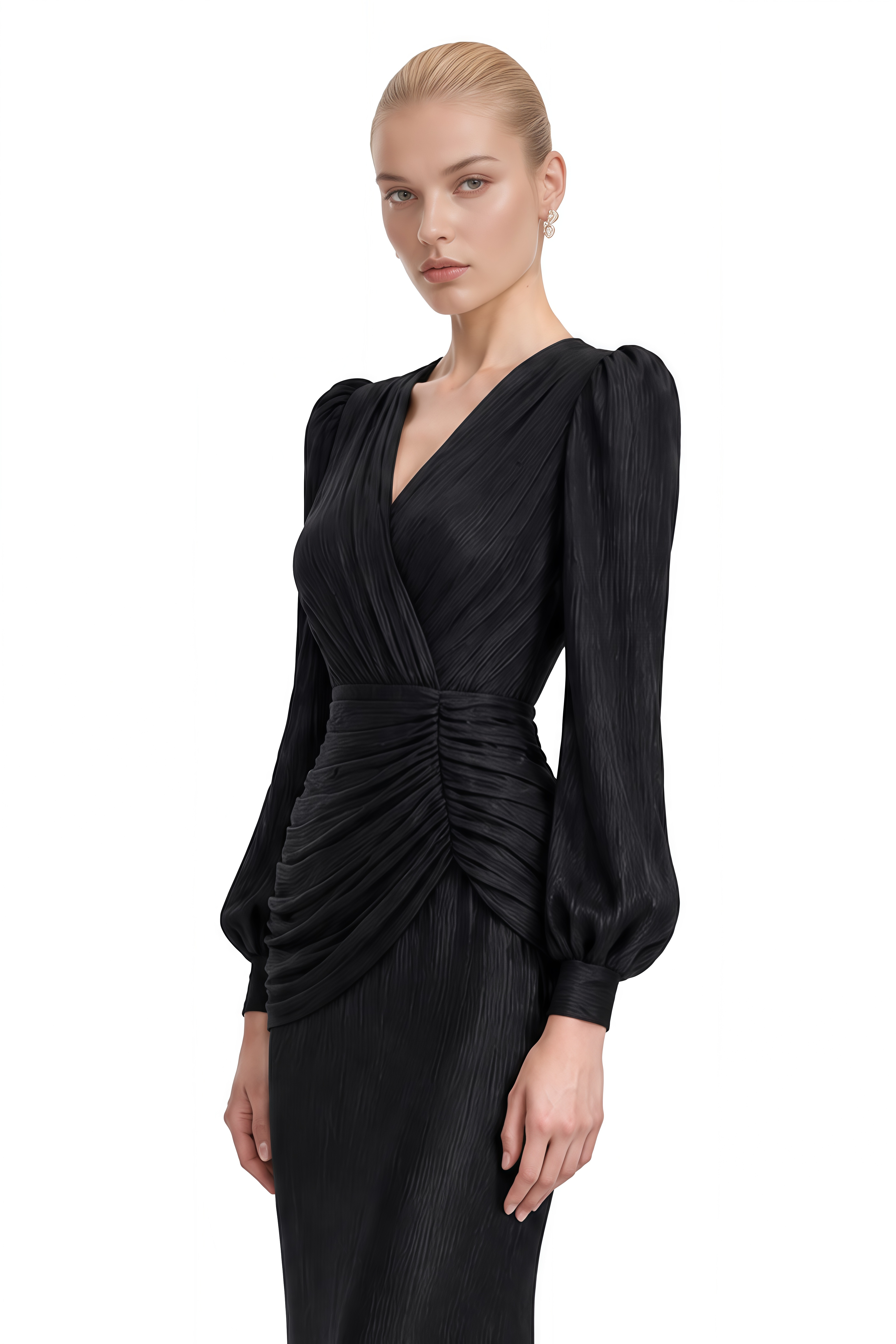 ‌Isolde Black Asymmetrical Ruched Maxi Dress