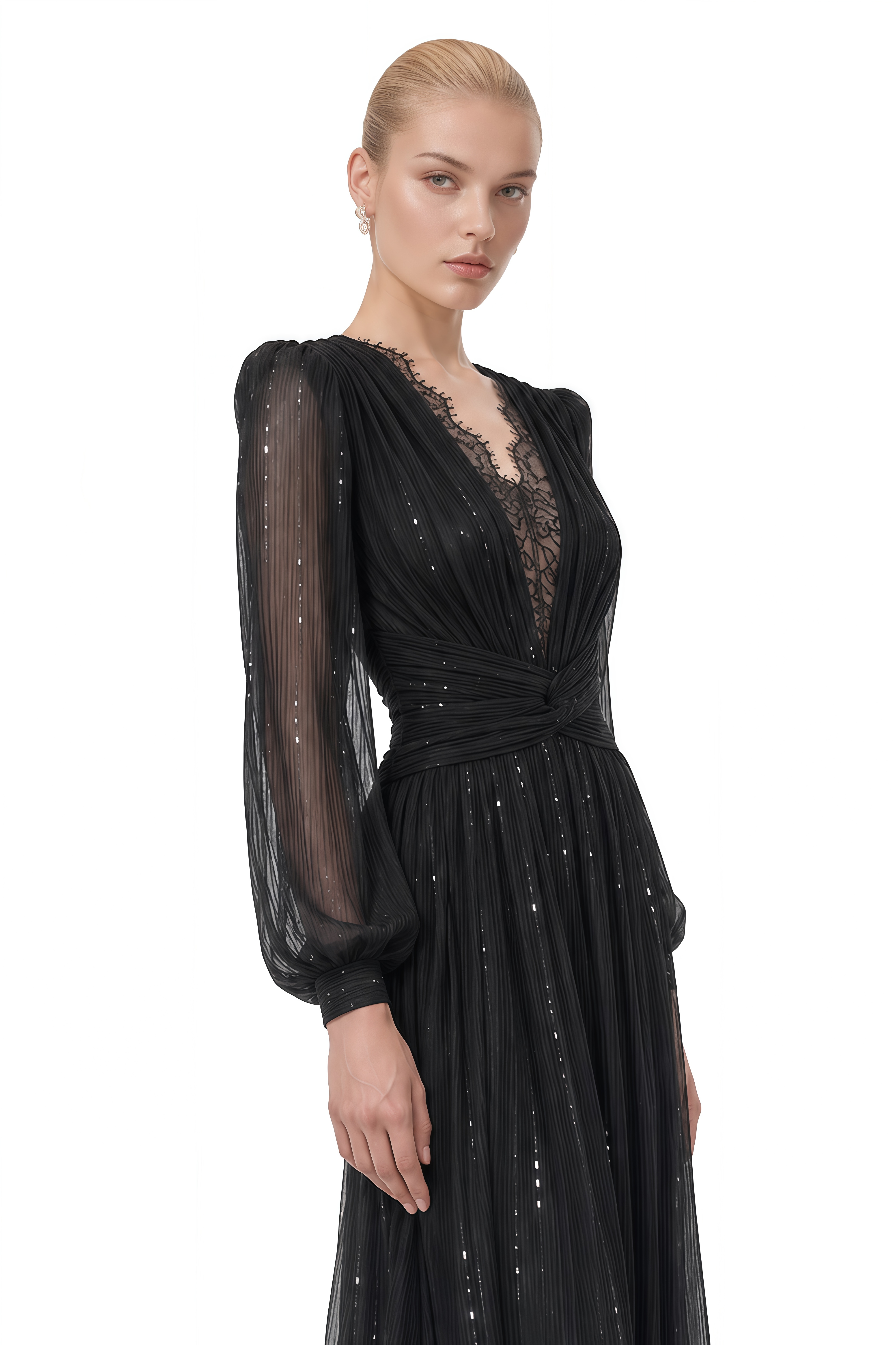 Iliana Black V-Neck Sequin Maxi Dress