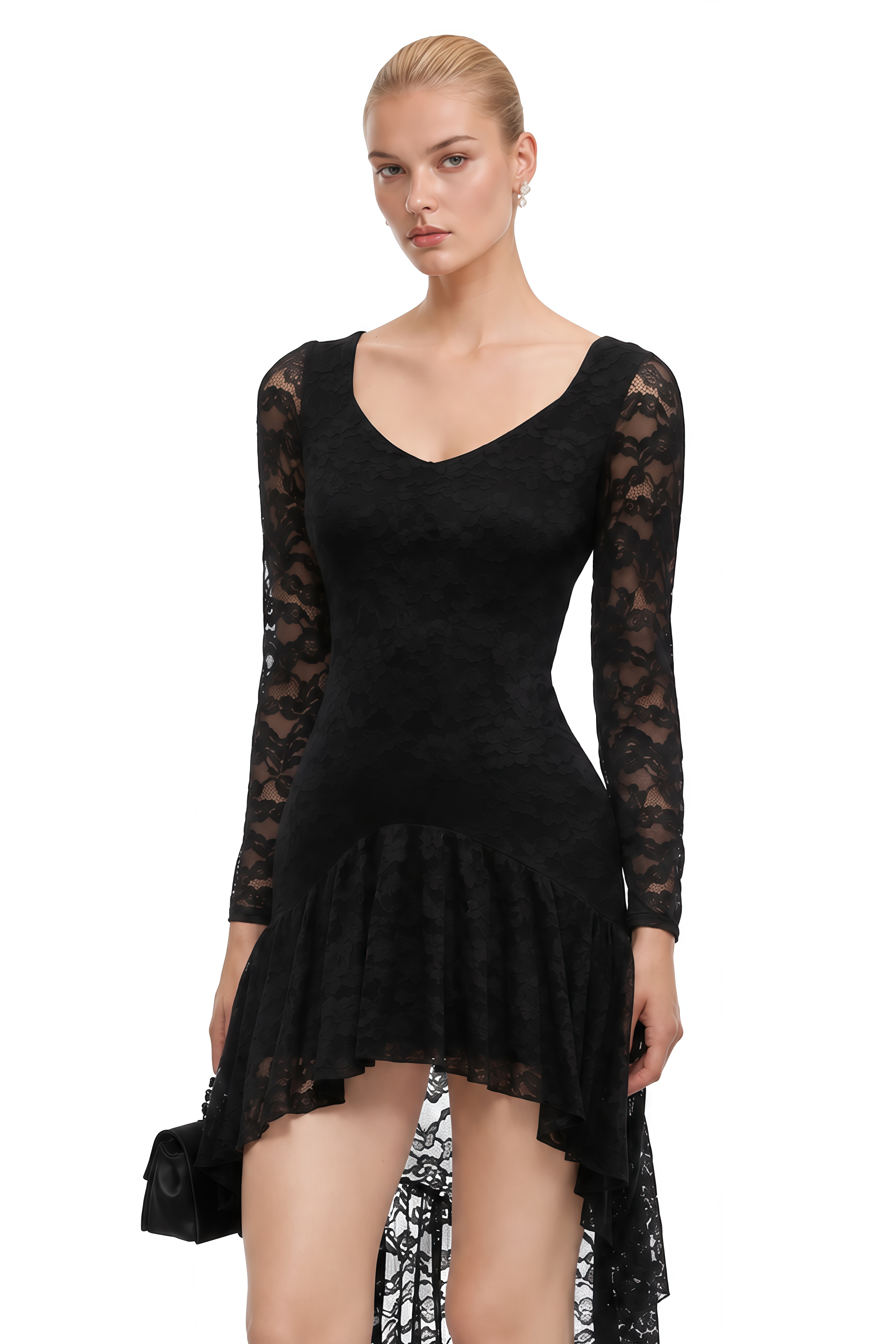 Lydia Black Long Sleeve High-Low Mini Dress