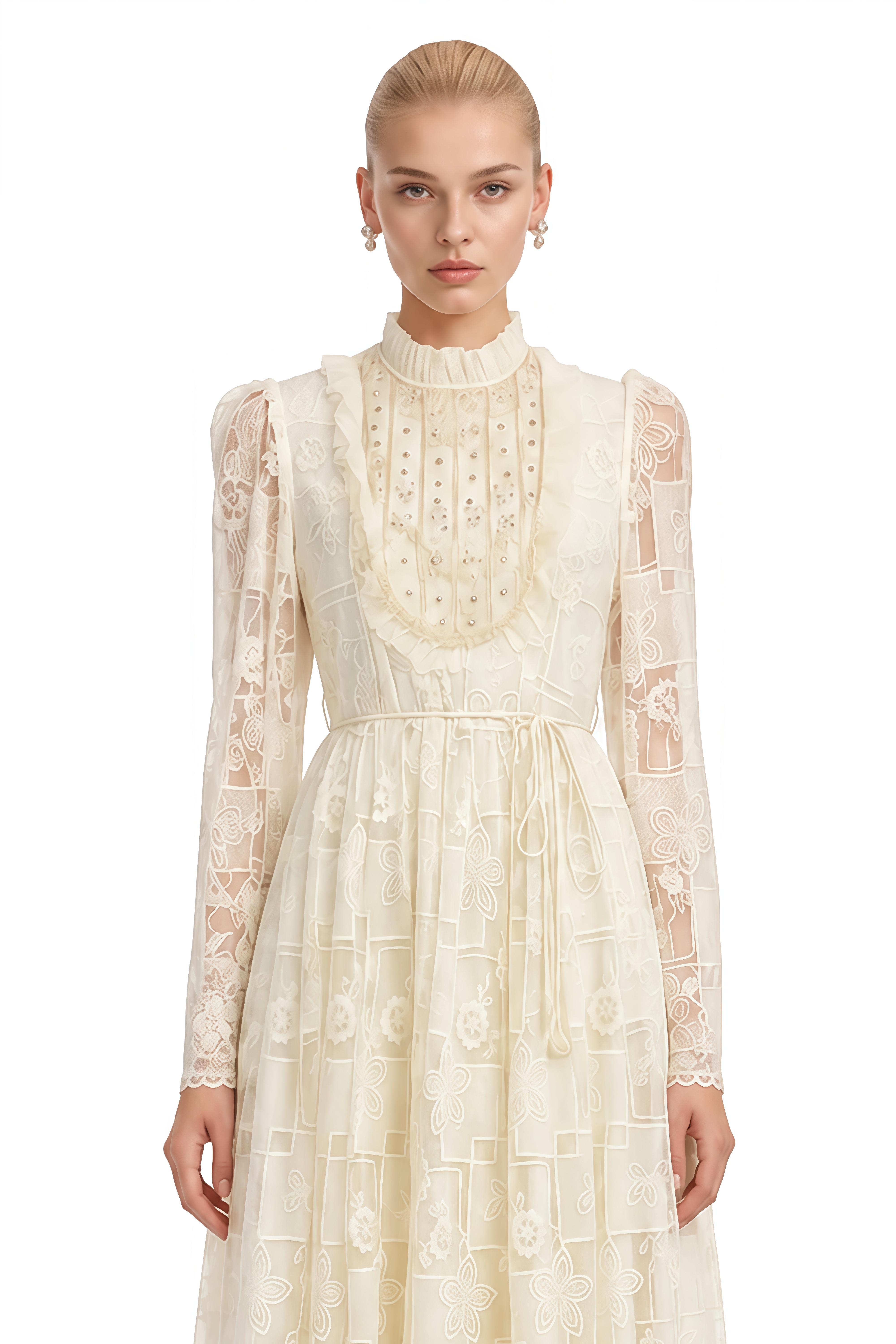 Clover Neutral Turtleneck Lace Maxi Dress
