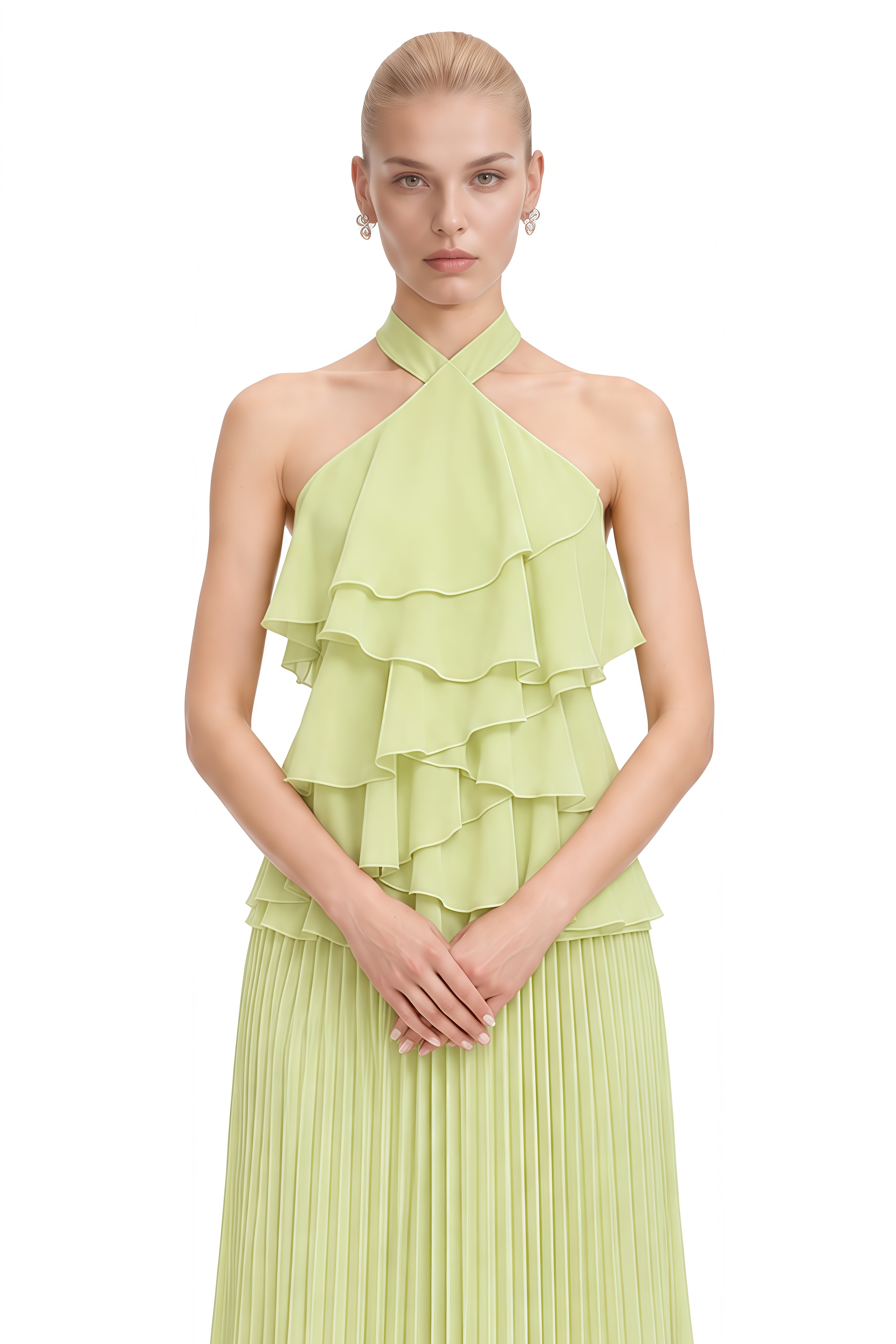 Ivy Green Halterneck Layered Ruffle Maxi Dress