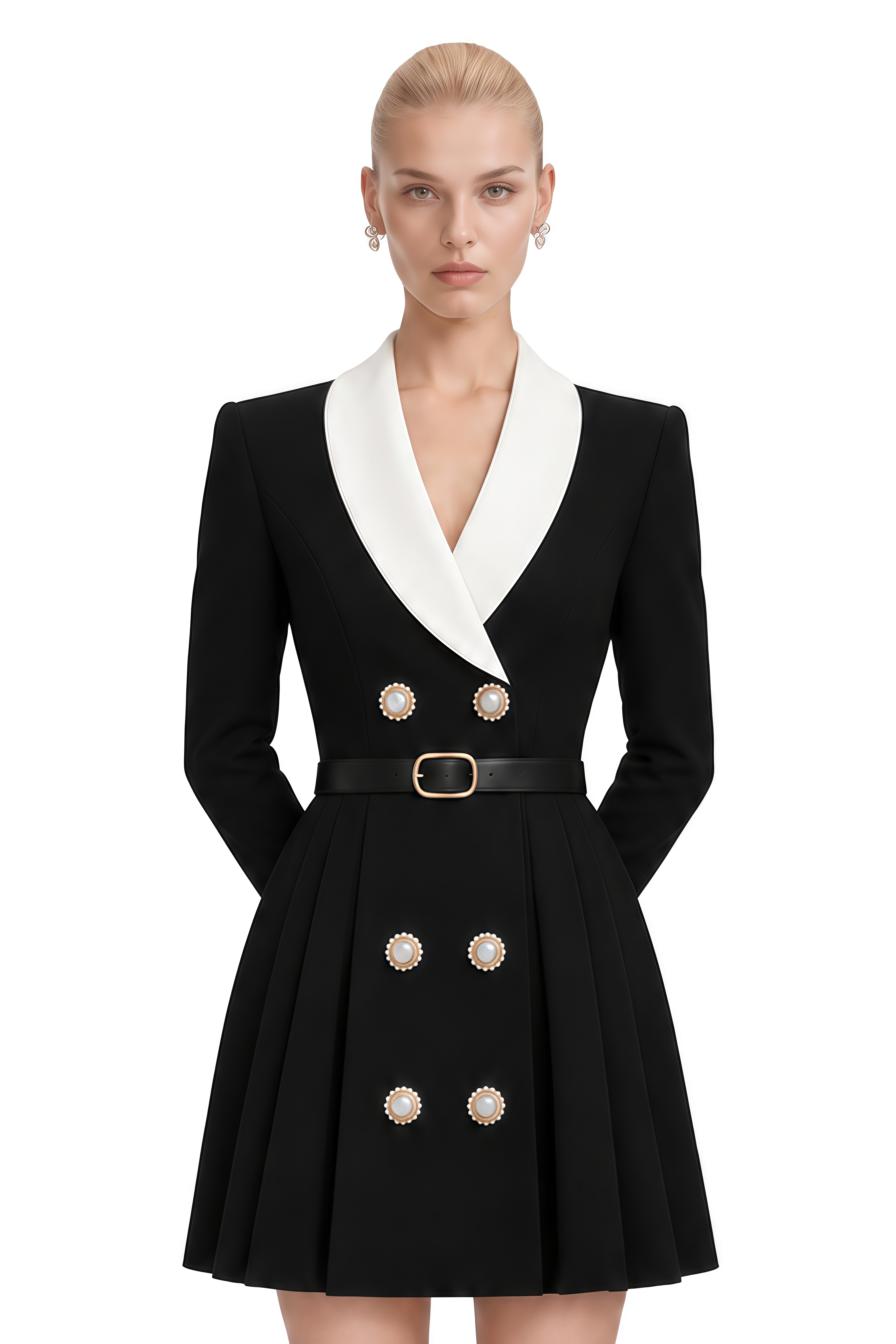 Olive Black V-Neck Pleated Mini Dress