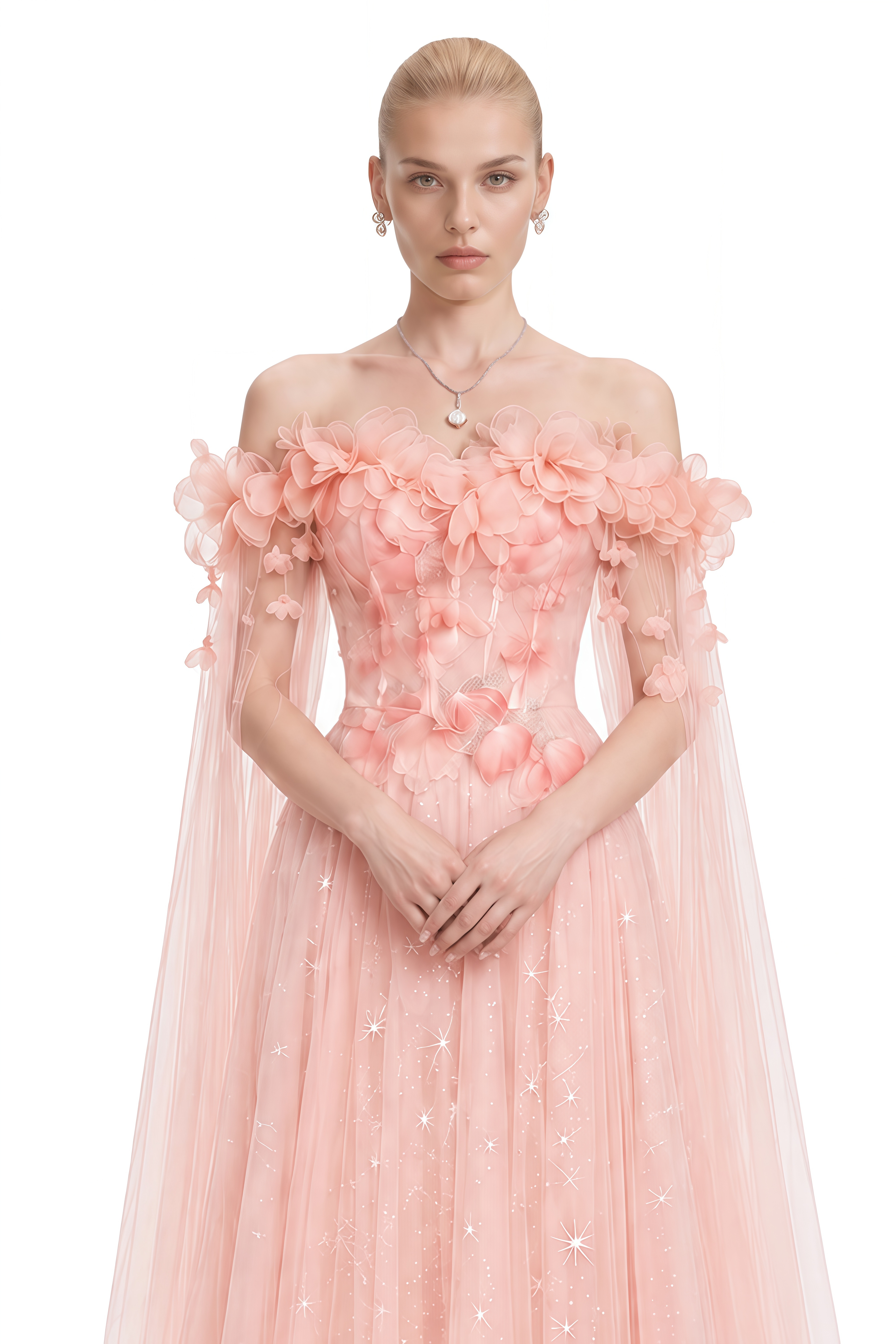Eden Pink Off-Shoulder Embellished Maxi Dress