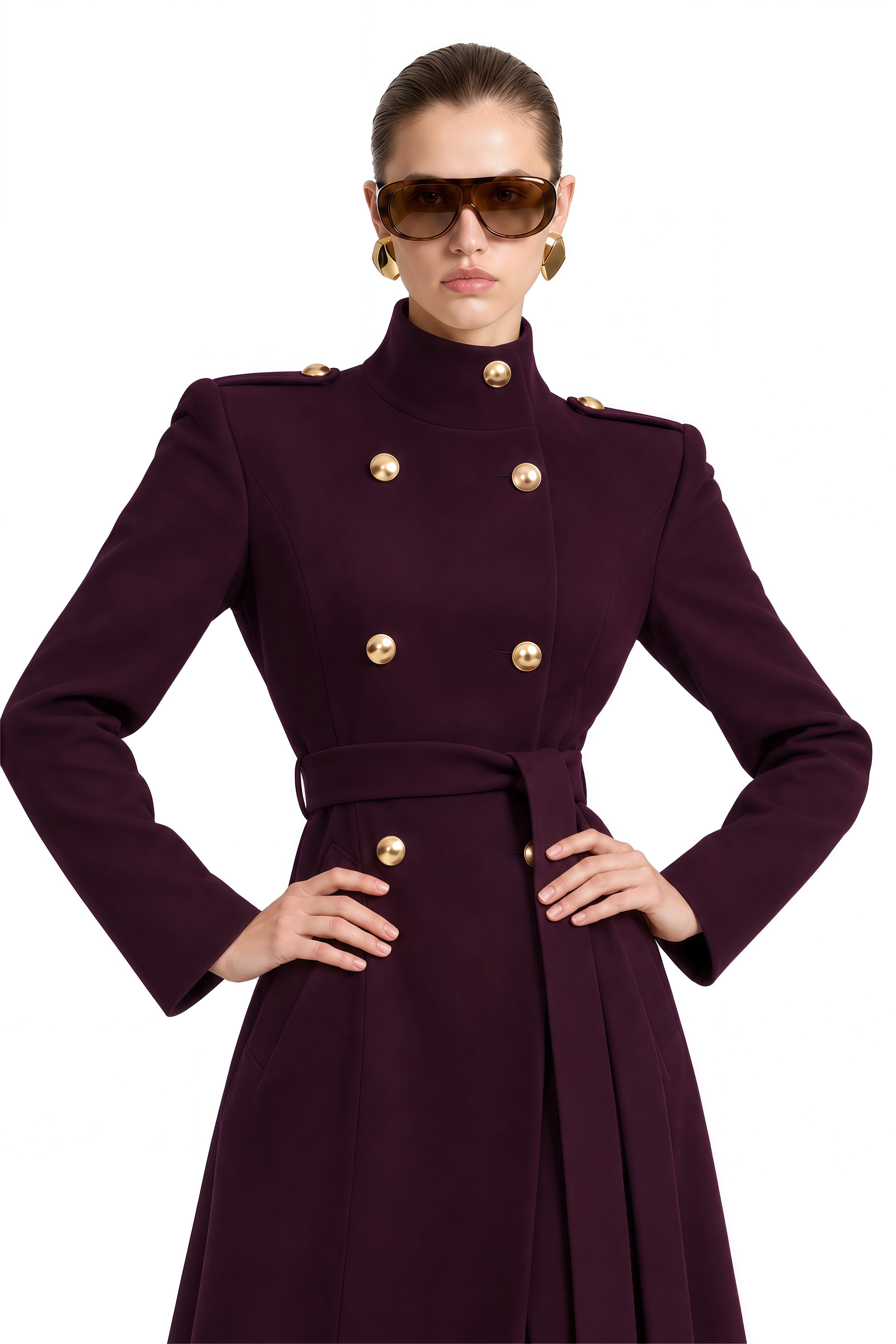 Aurelia Purple Long Sleeves Flared Coat