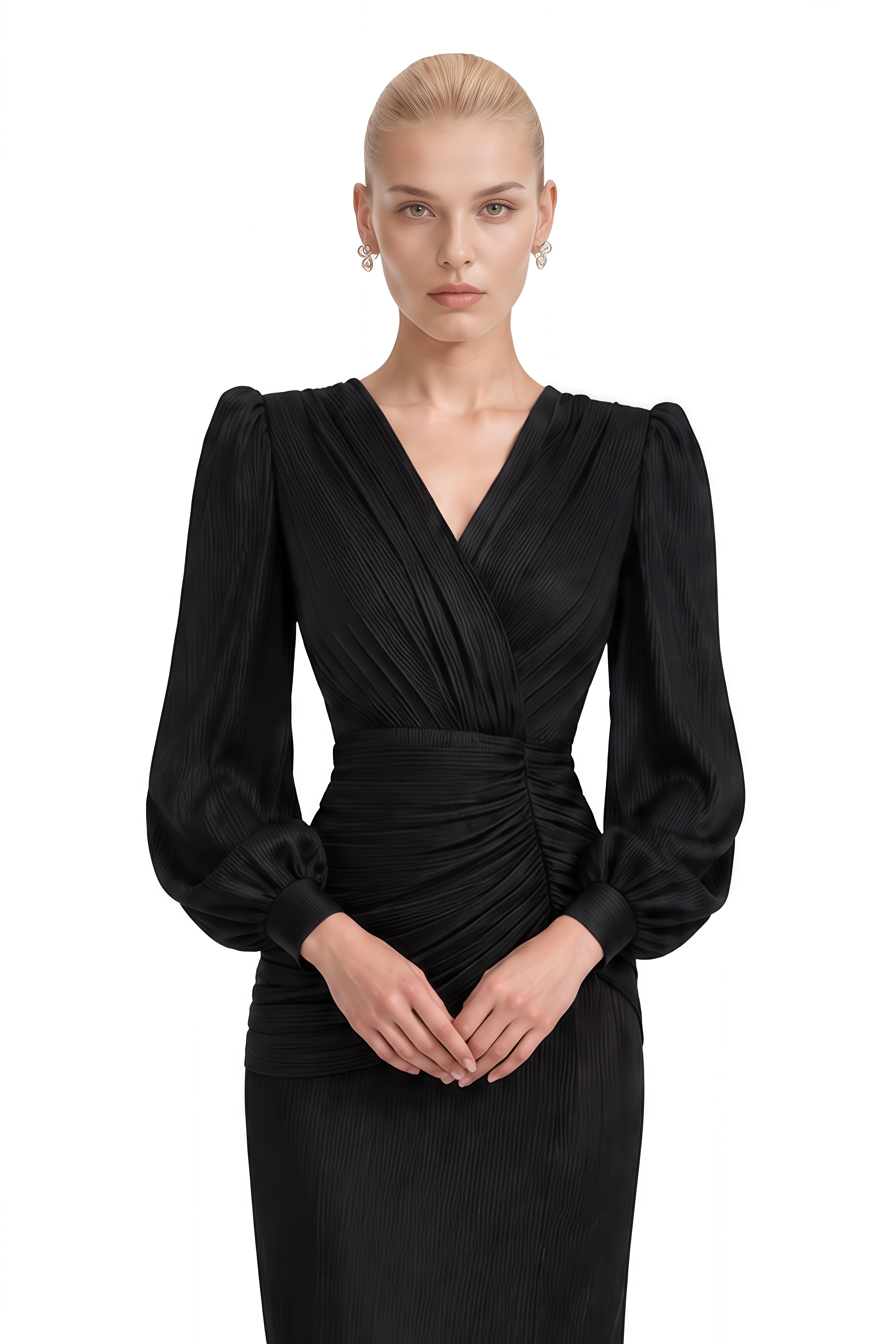 ‌Isolde Black Asymmetrical Ruched Maxi Dress