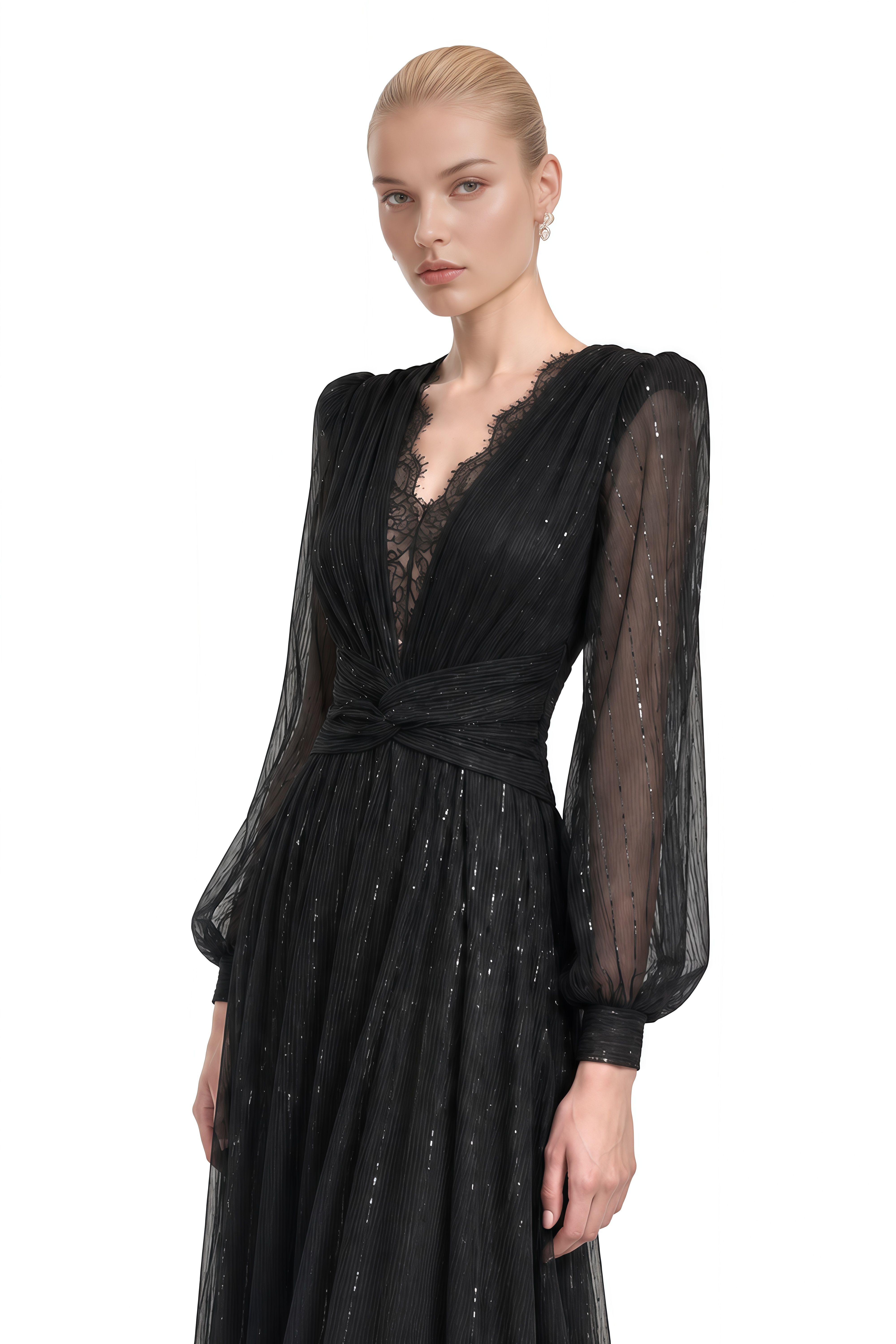 Iliana Black V-Neck Sequin Maxi Dress