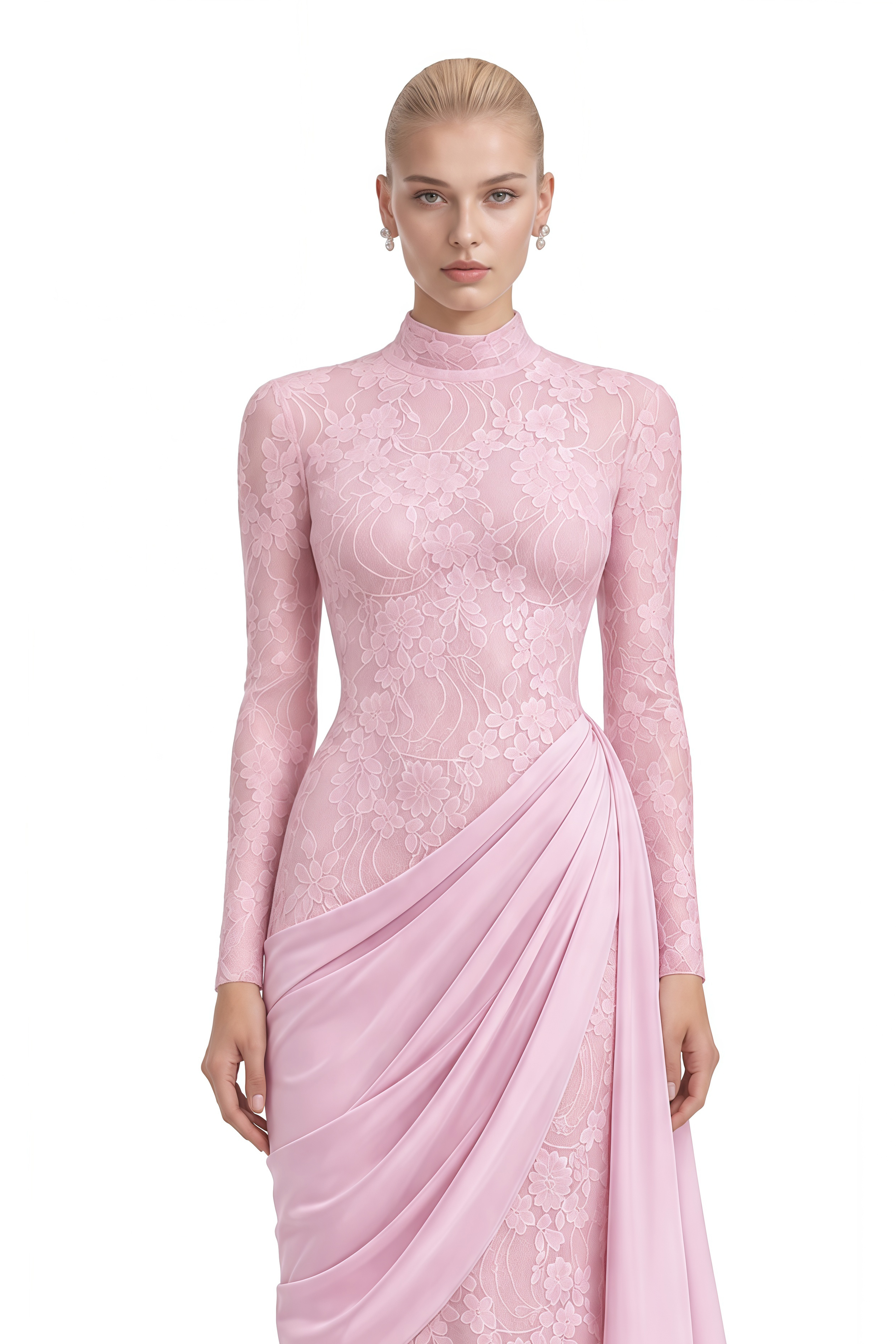 Austen Pink Lace Asymmetrical Maxi Dress