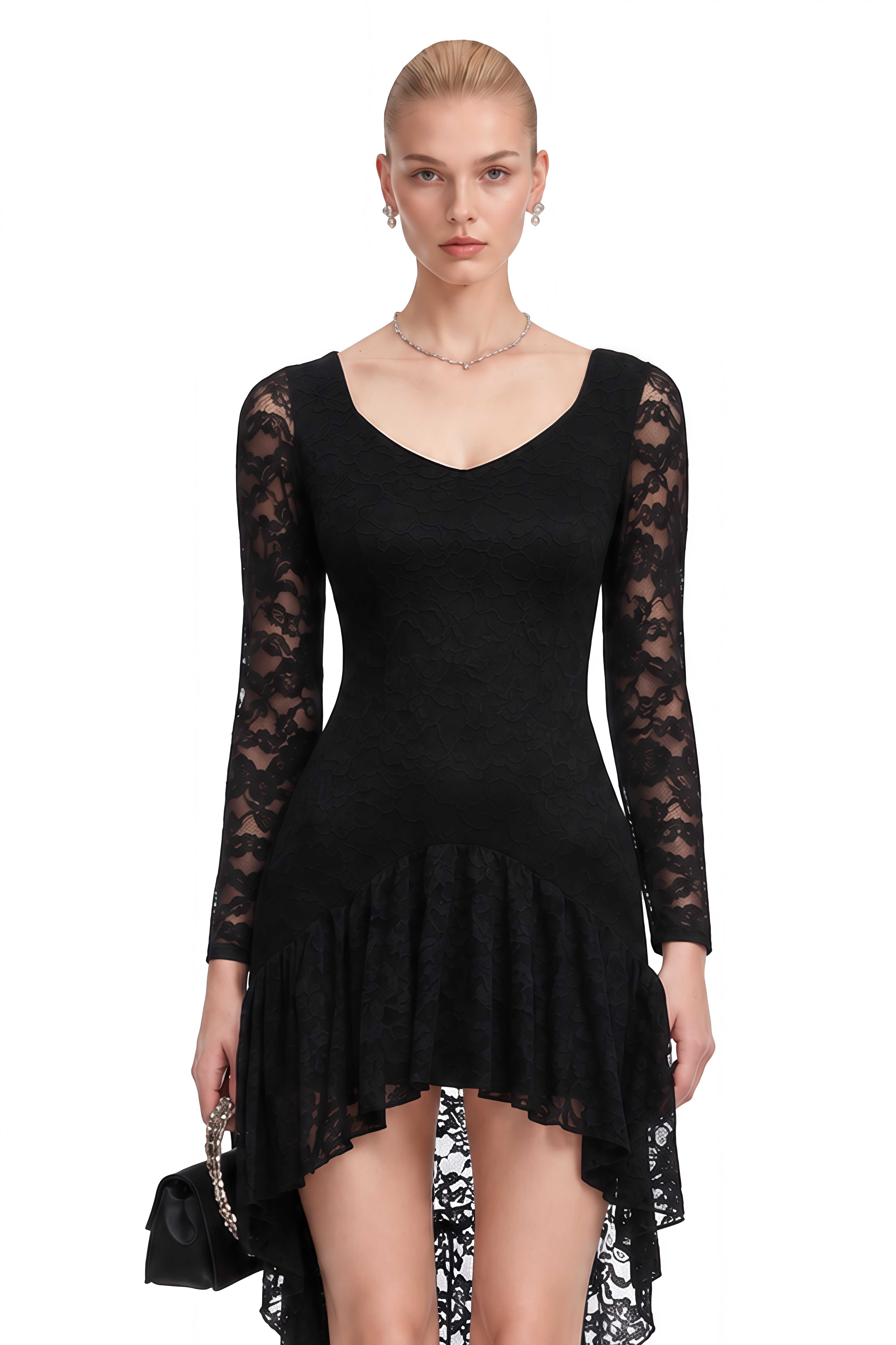 Lydia Black Long Sleeve High-Low Mini Dress