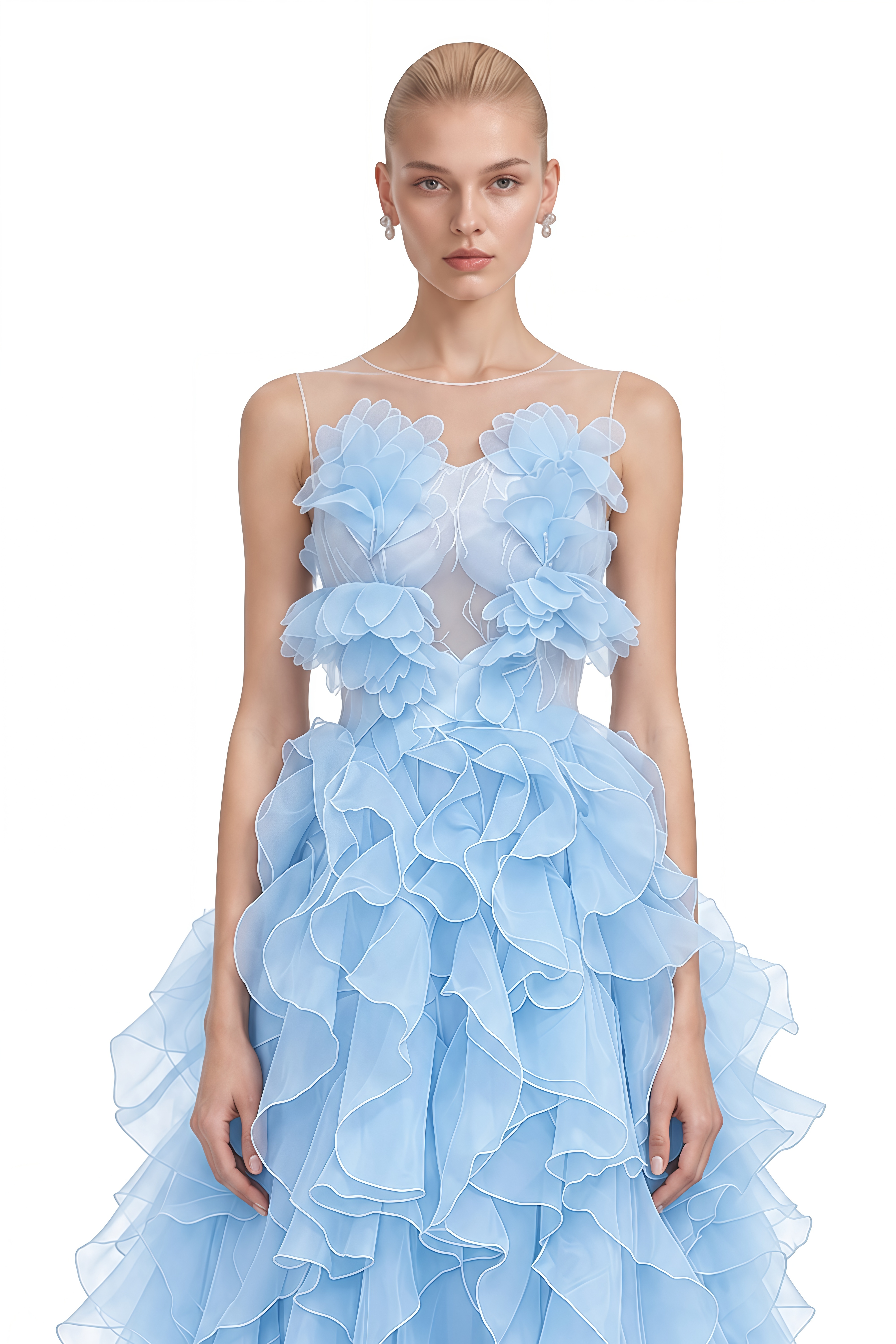 Manon Blue Sleeveless Floral Appliqué Midi Dress