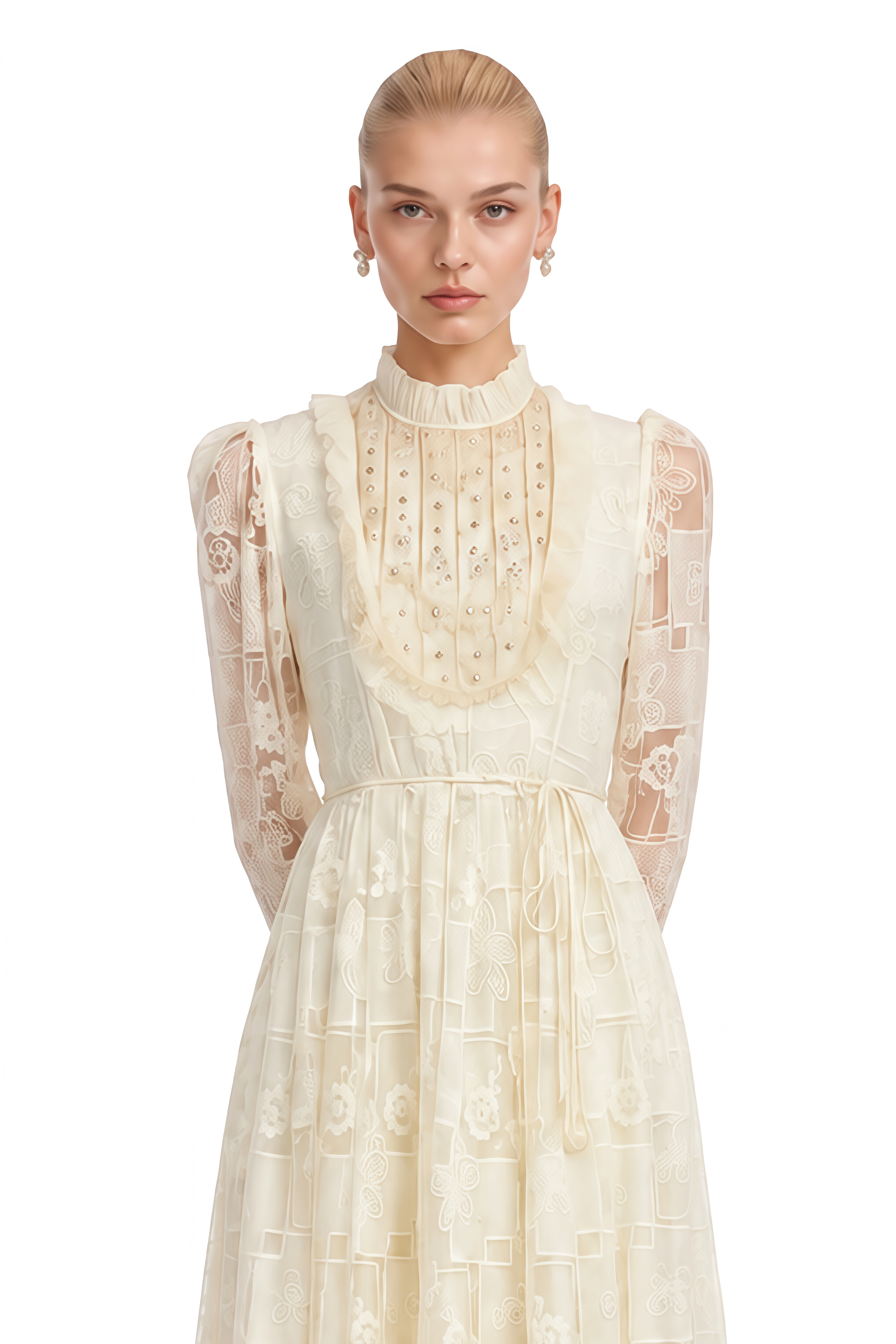 Clover Neutral Turtleneck Lace Maxi Dress