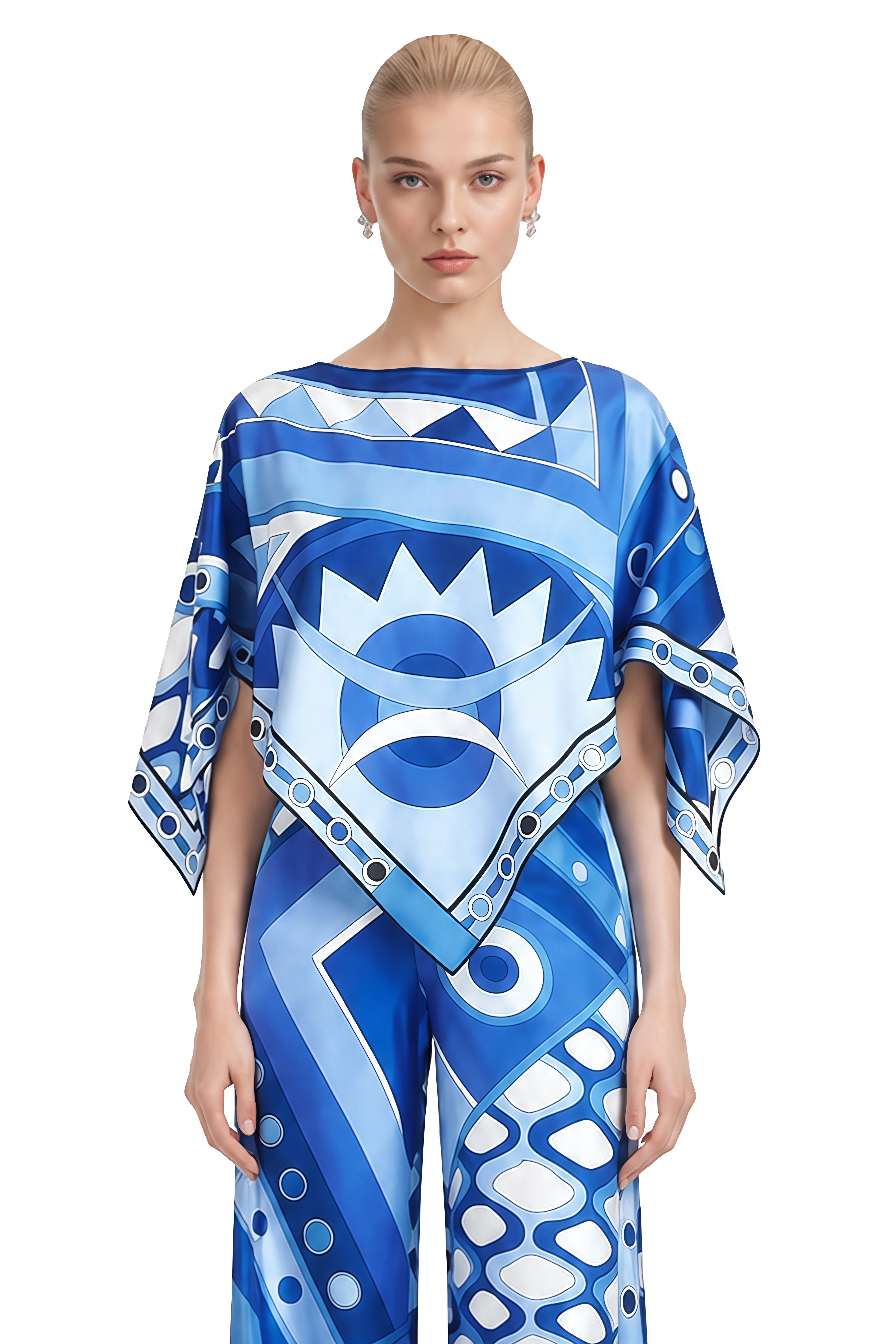 Thalia Blue Round Neck Abstract Print Top & Trousers Set