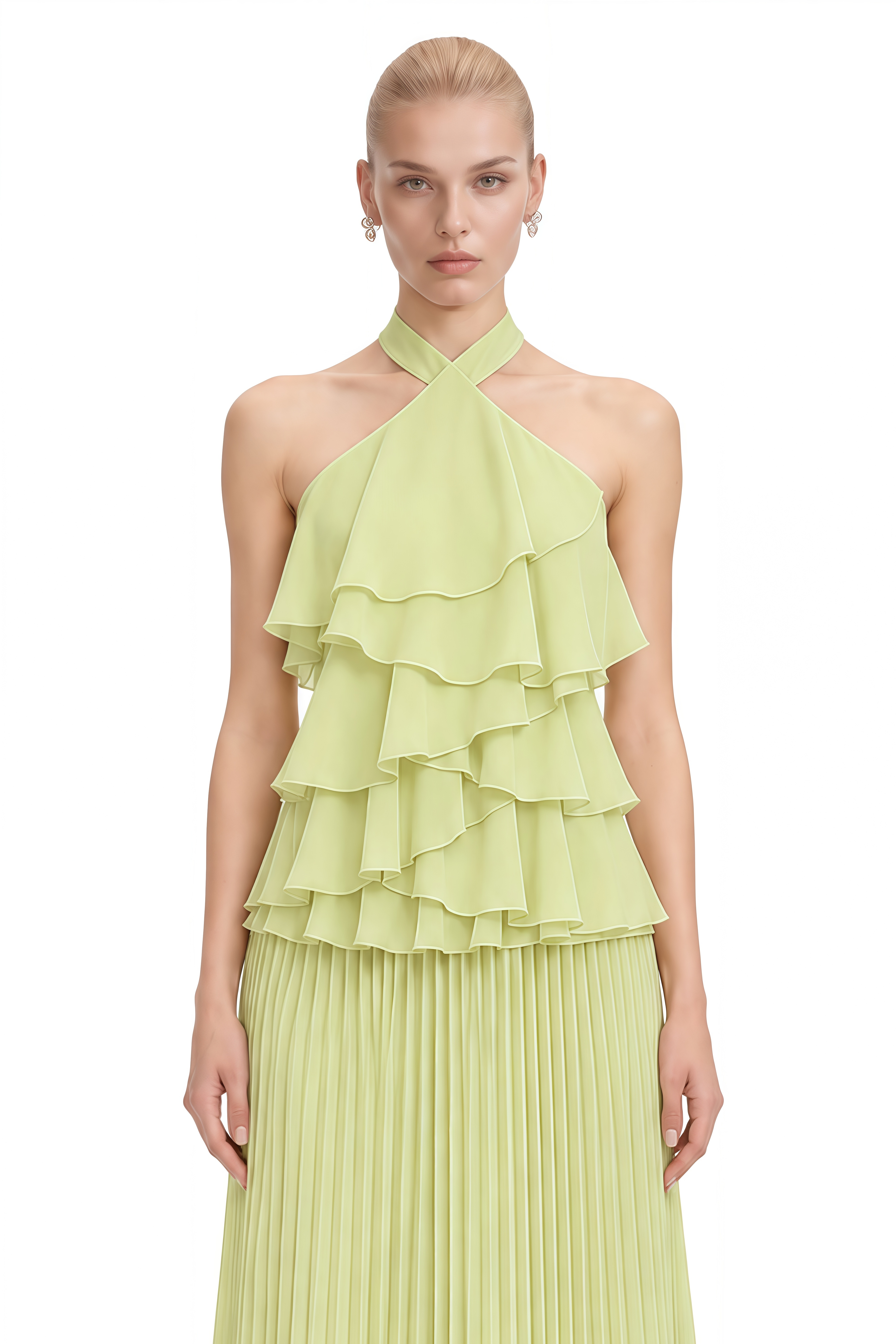 Ivy Green Halterneck Layered Ruffle Maxi Dress