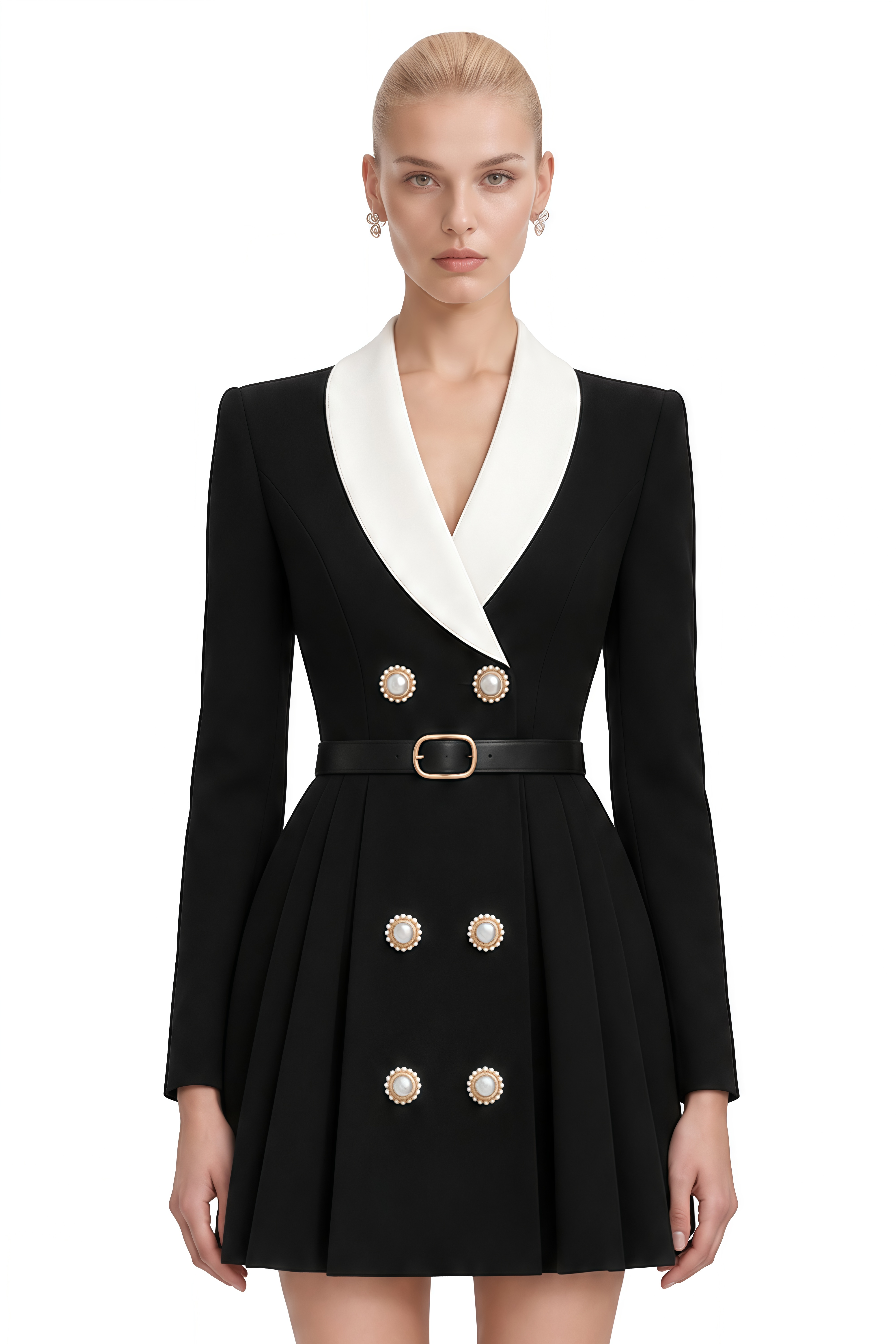 Olive Black V-Neck Pleated Mini Dress