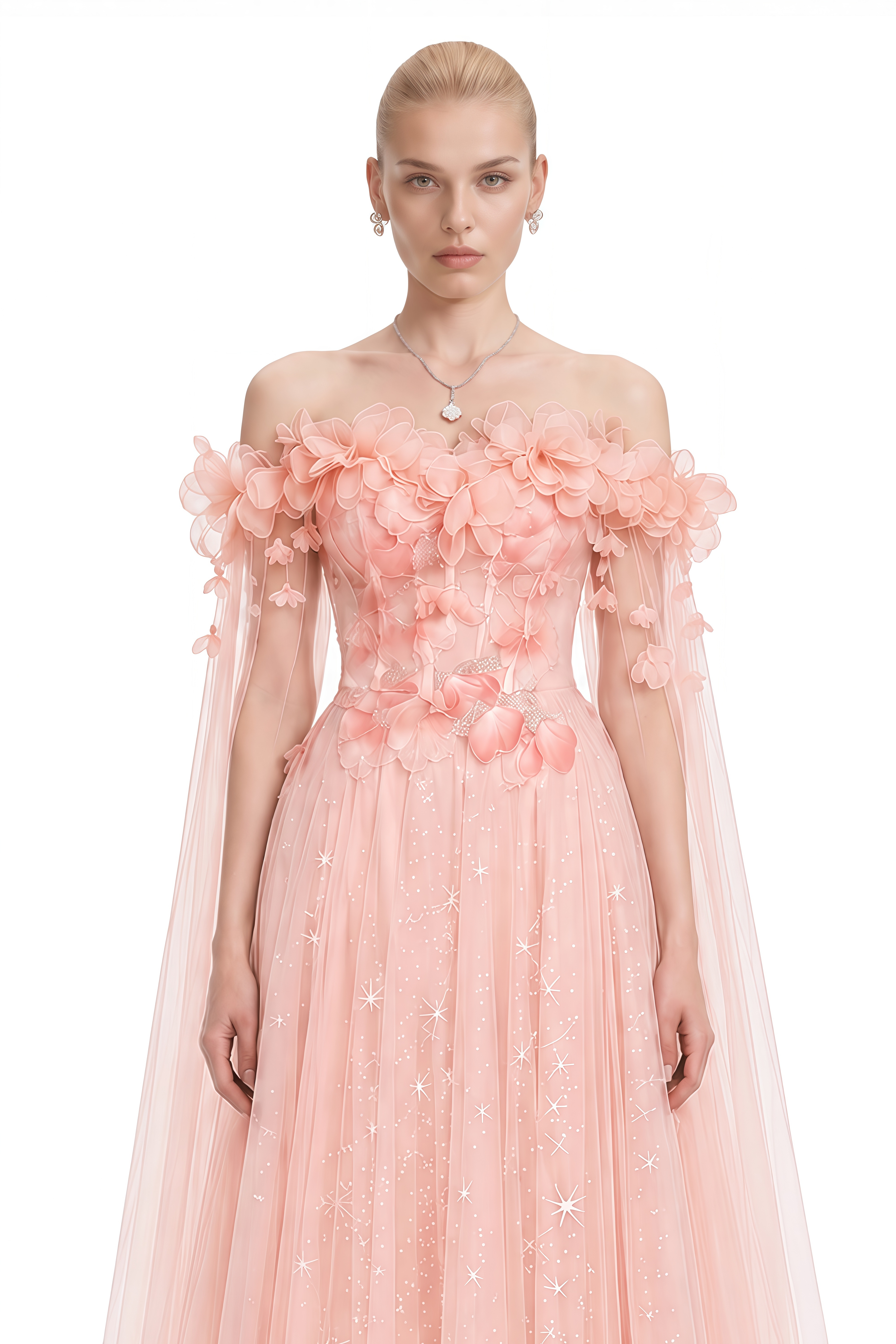 Eden Pink Off-Shoulder Embellished Maxi Dress