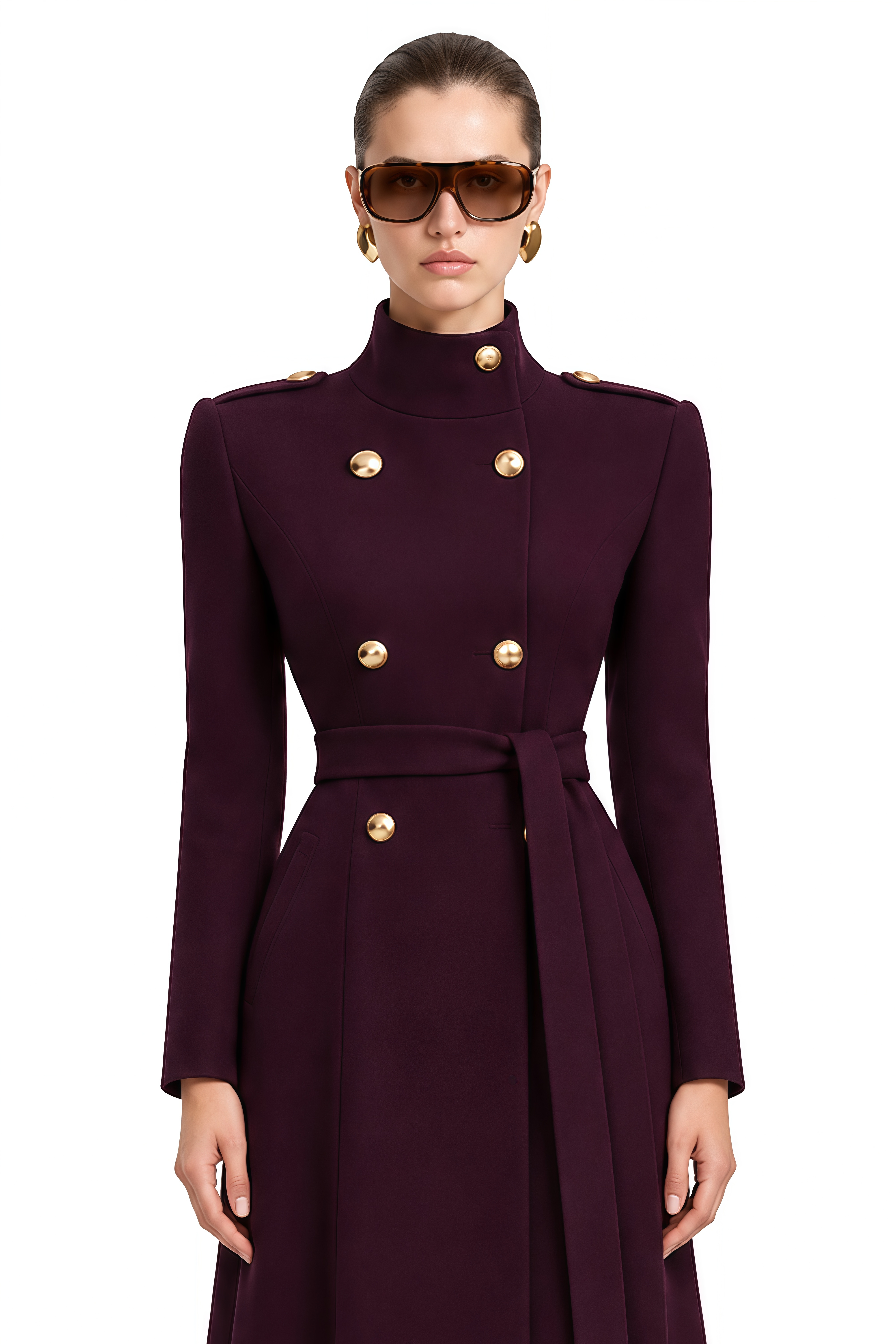 Aurelia Purple Long Sleeves Flared Coat