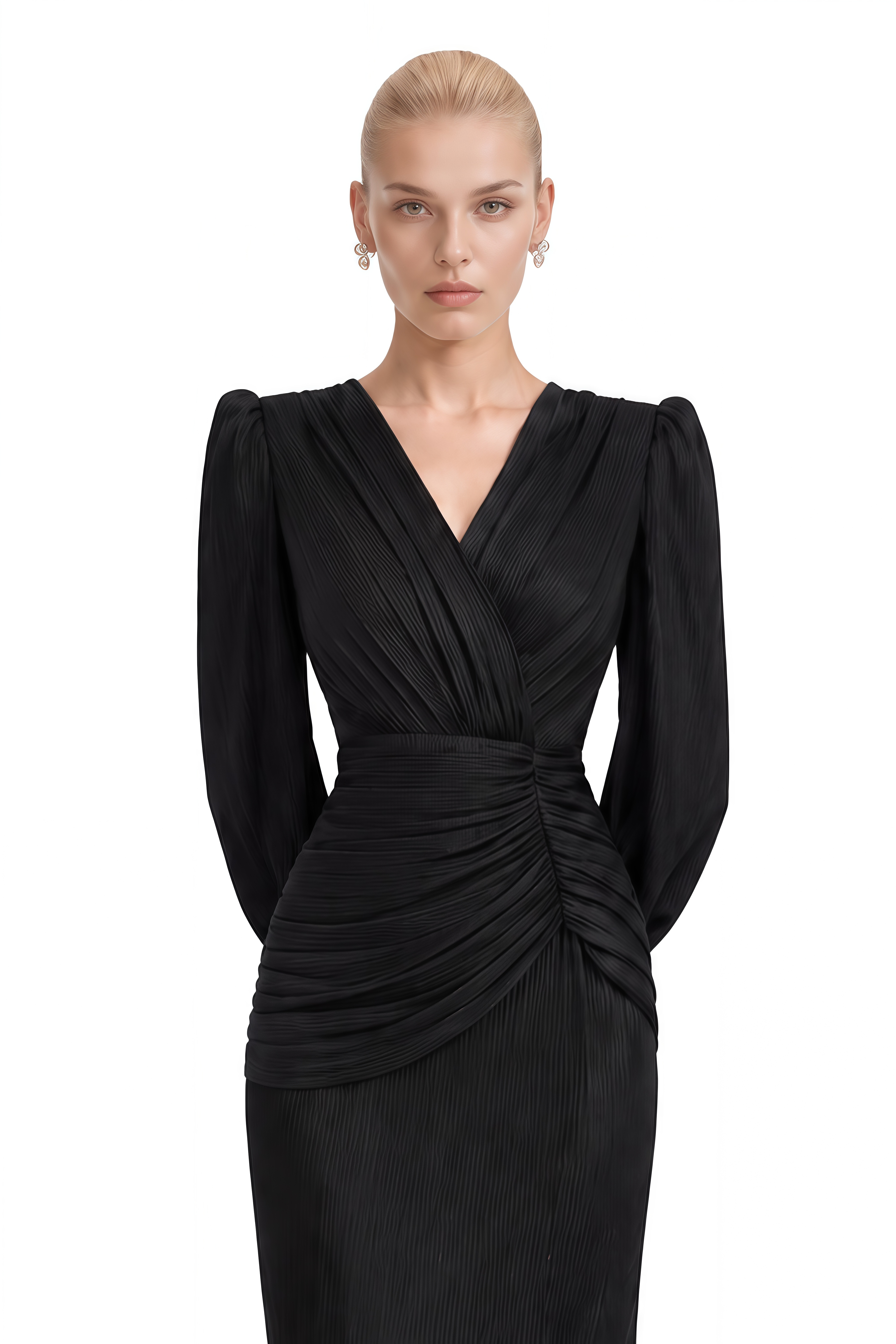 ‌Isolde Black Asymmetrical Ruched Maxi Dress