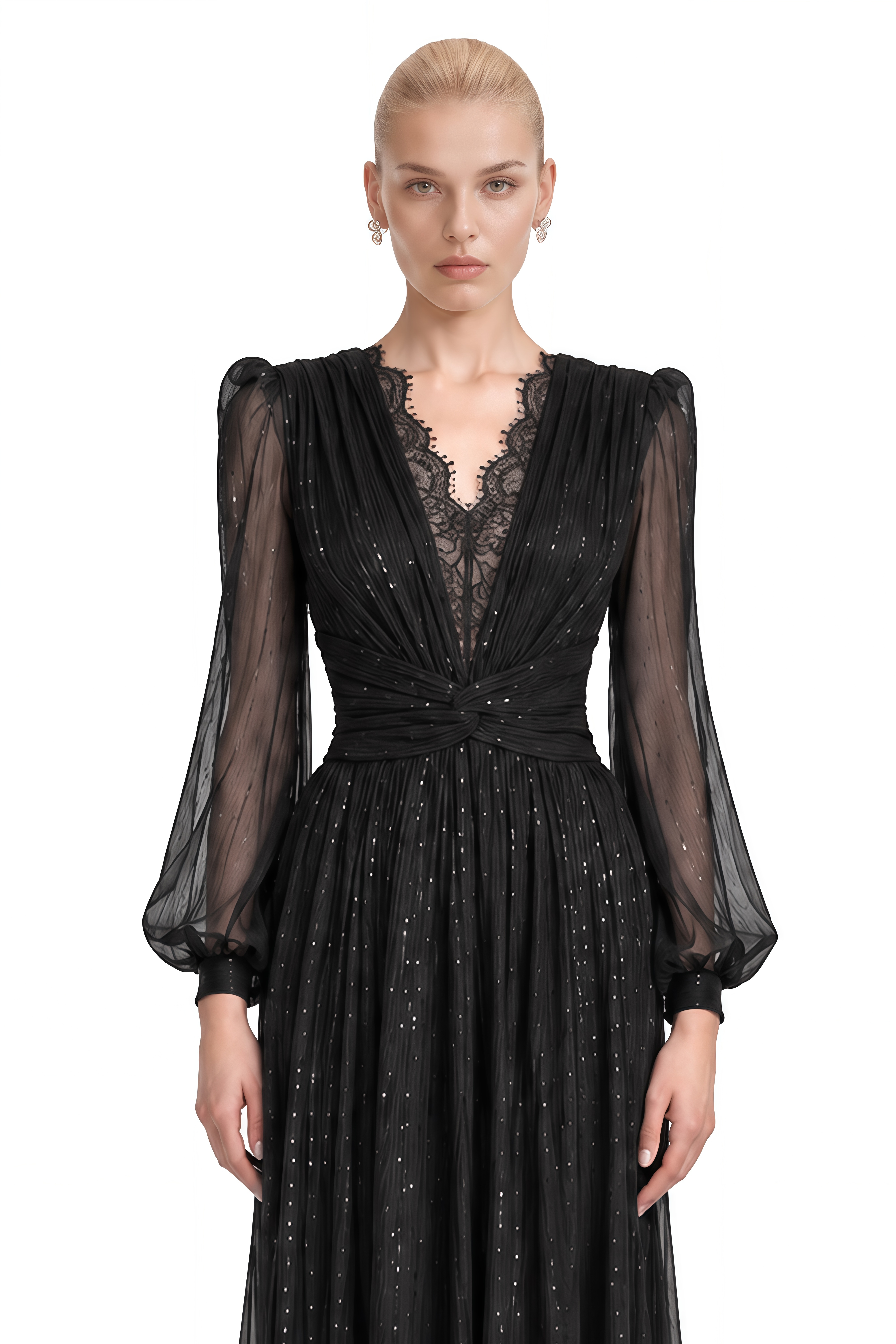 Iliana Black V-Neck Sequin Maxi Dress