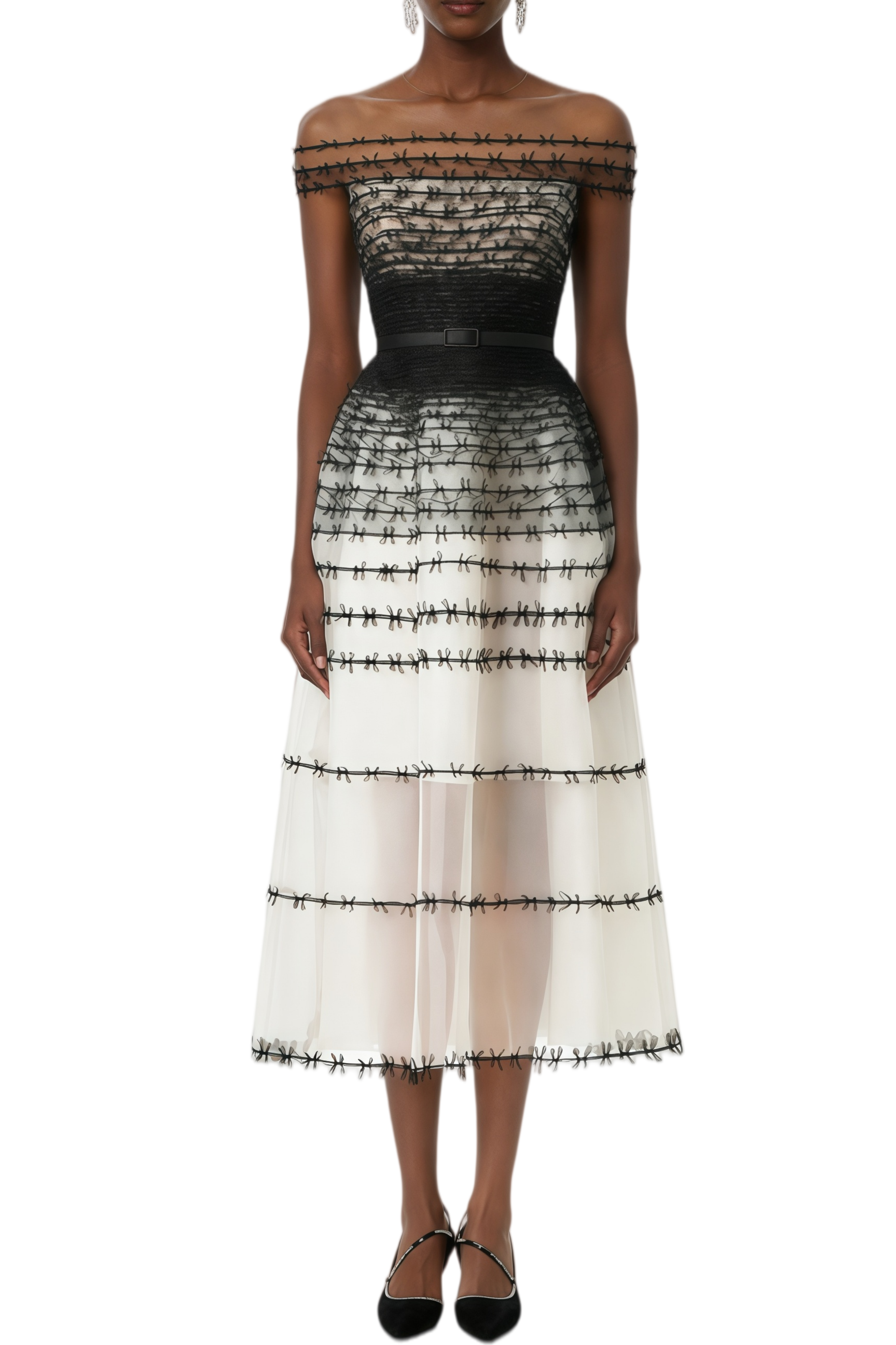 Iris Color Block Tulle Midi Dress