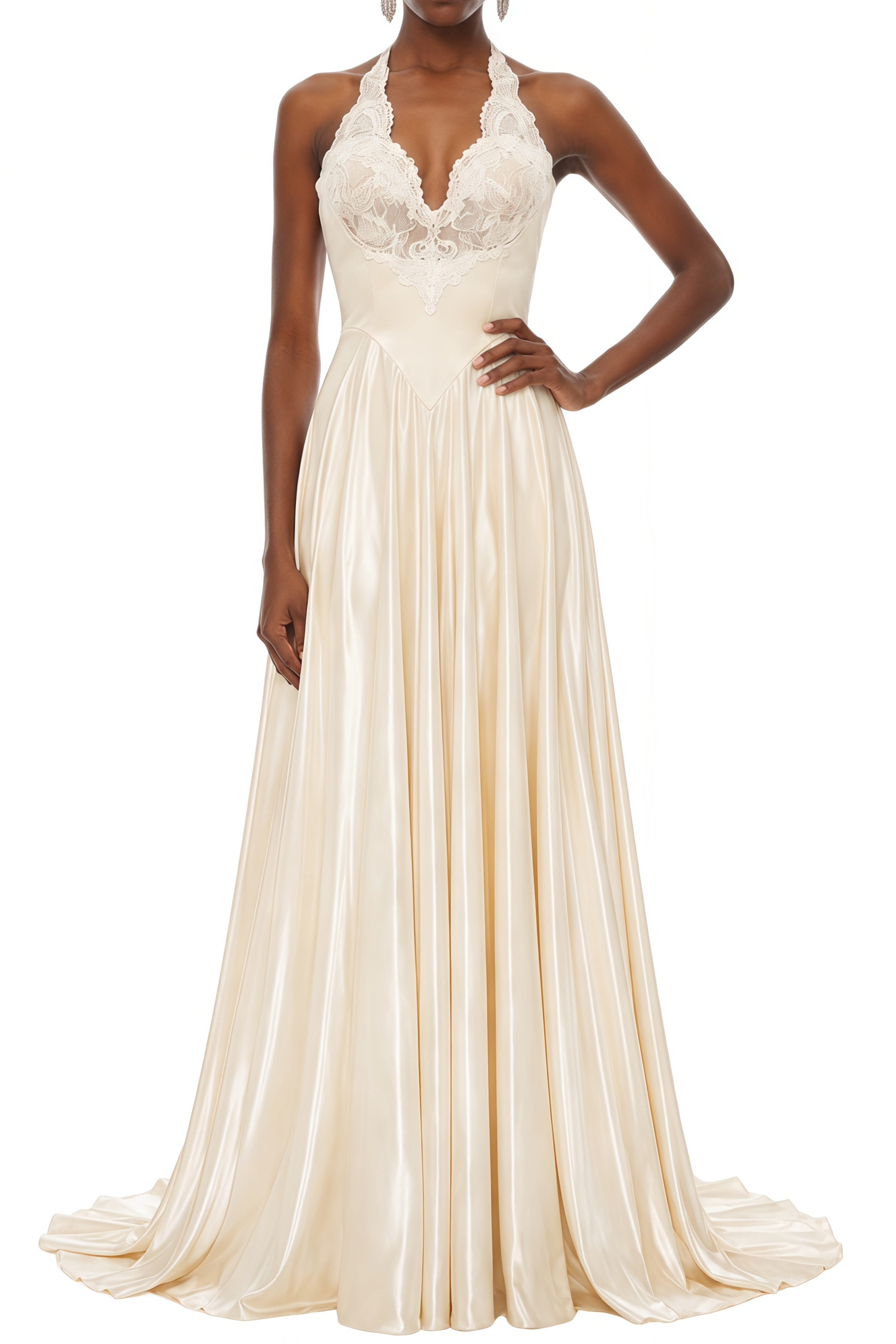 Rosalind White Deep V-neck Pleated Maxi Dress