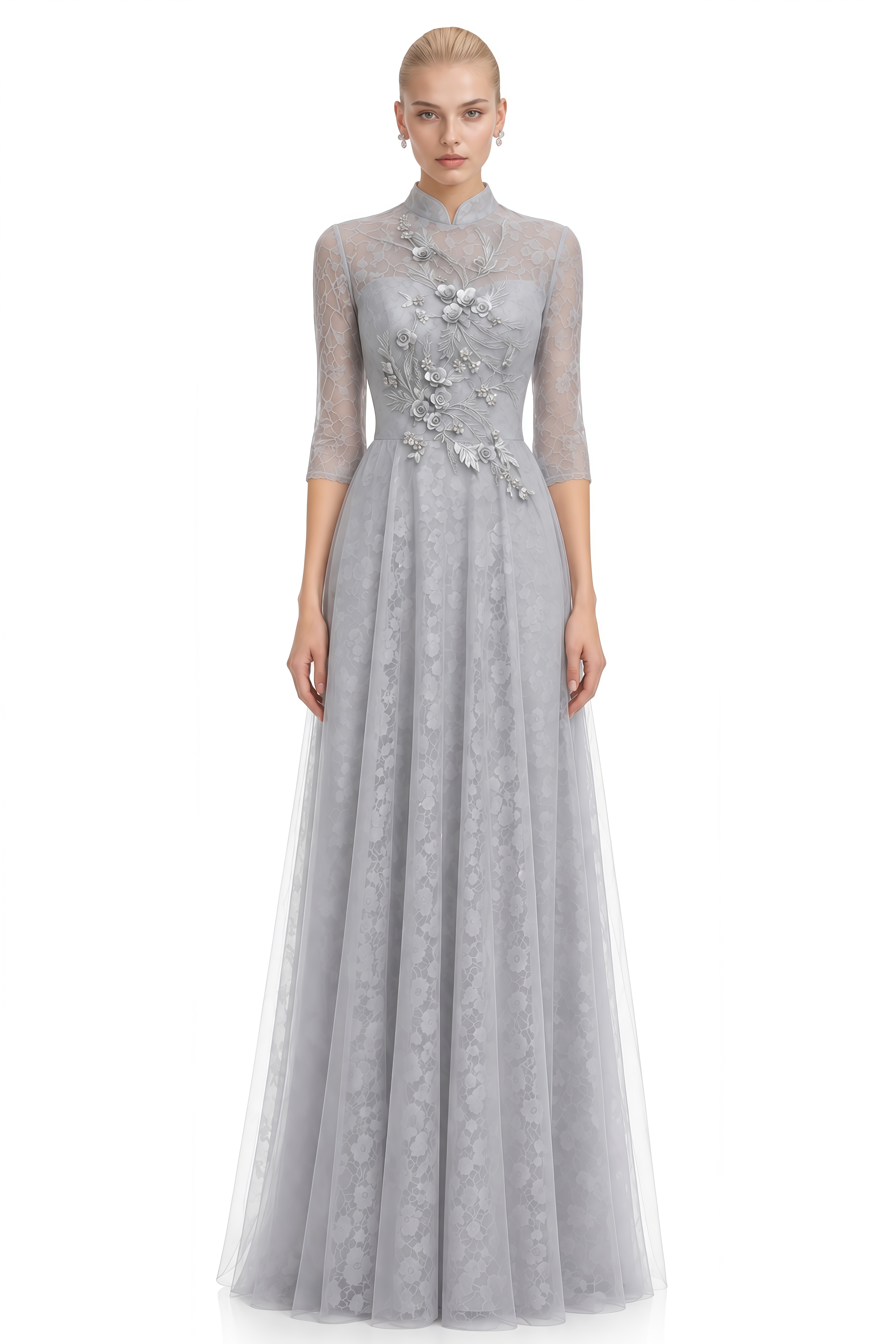 Rosalie Grey Turtleneck Embellished Maxi Dress