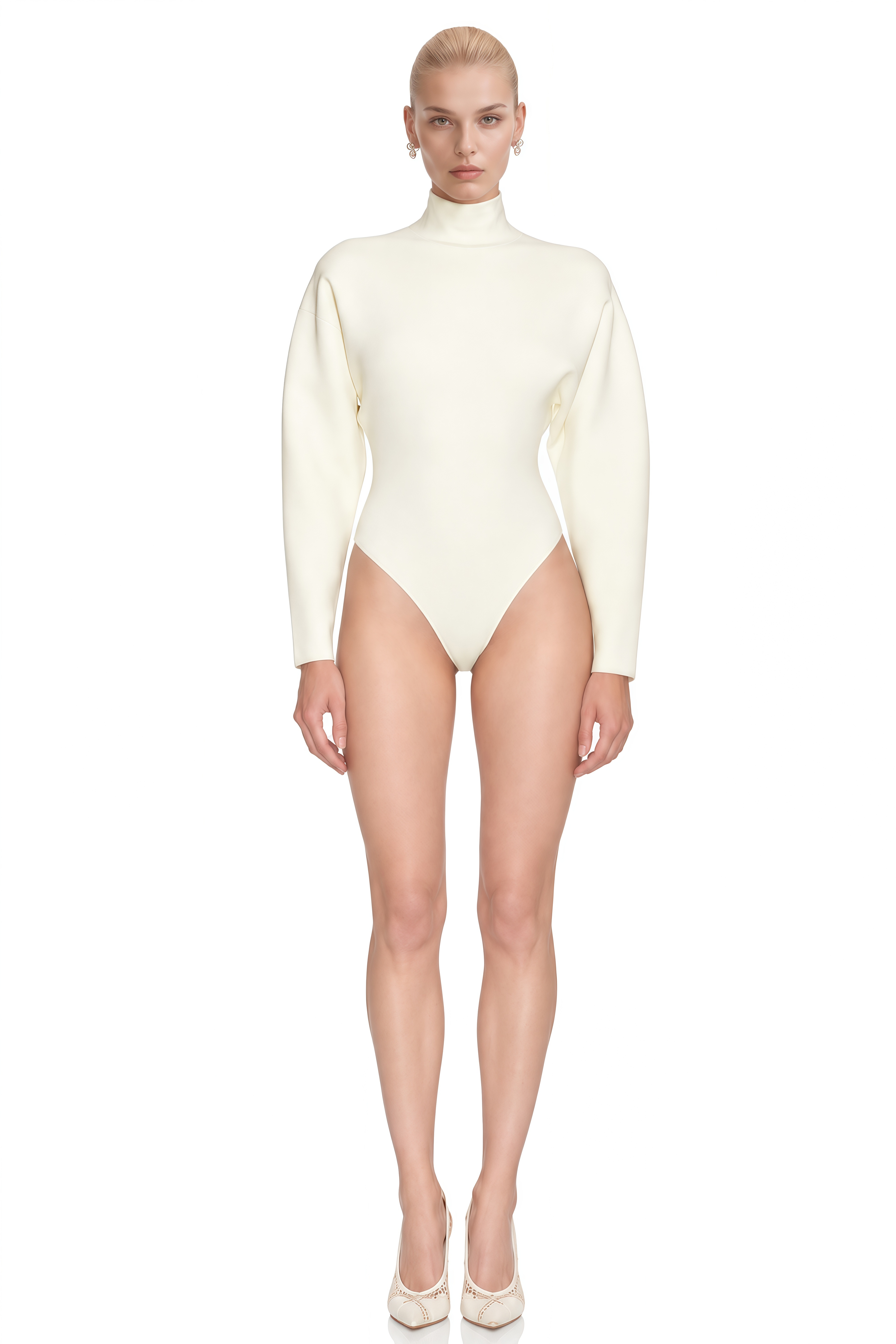Hermione White Turtleneck High-Cut Bodysuit