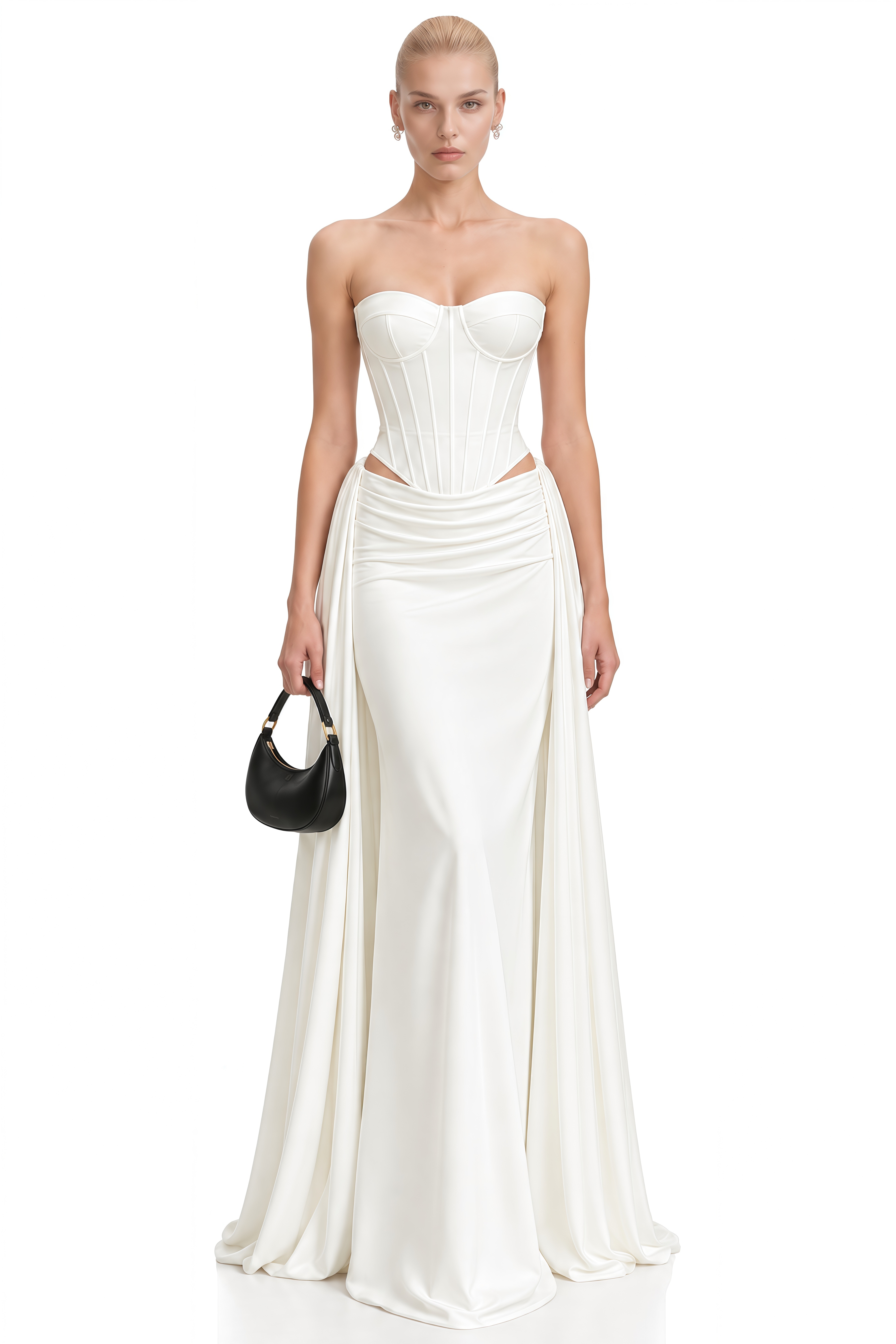 Sage White Strapless Draped Top & Skirt Set
